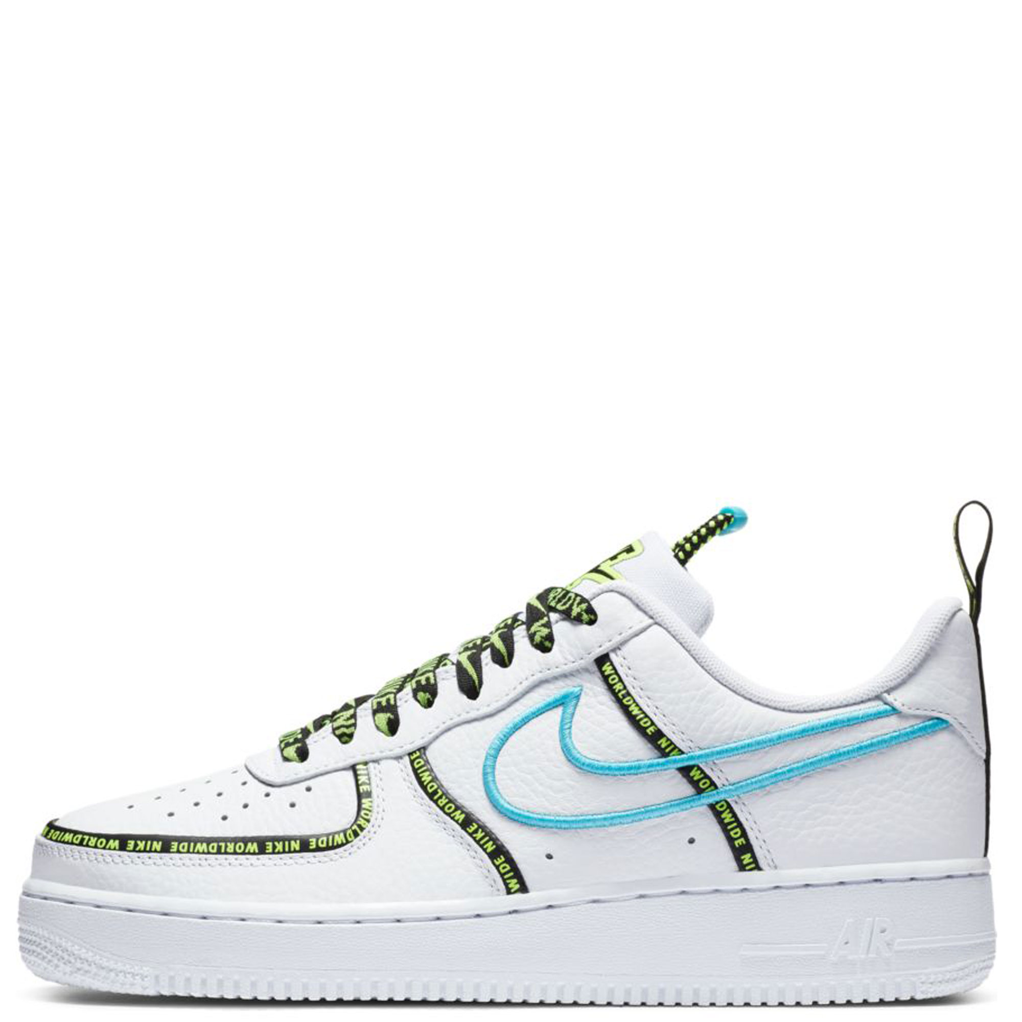 Nike Air Force 1 World Wide Pack White/Blue Lime Green Sz 8 ck7213 100