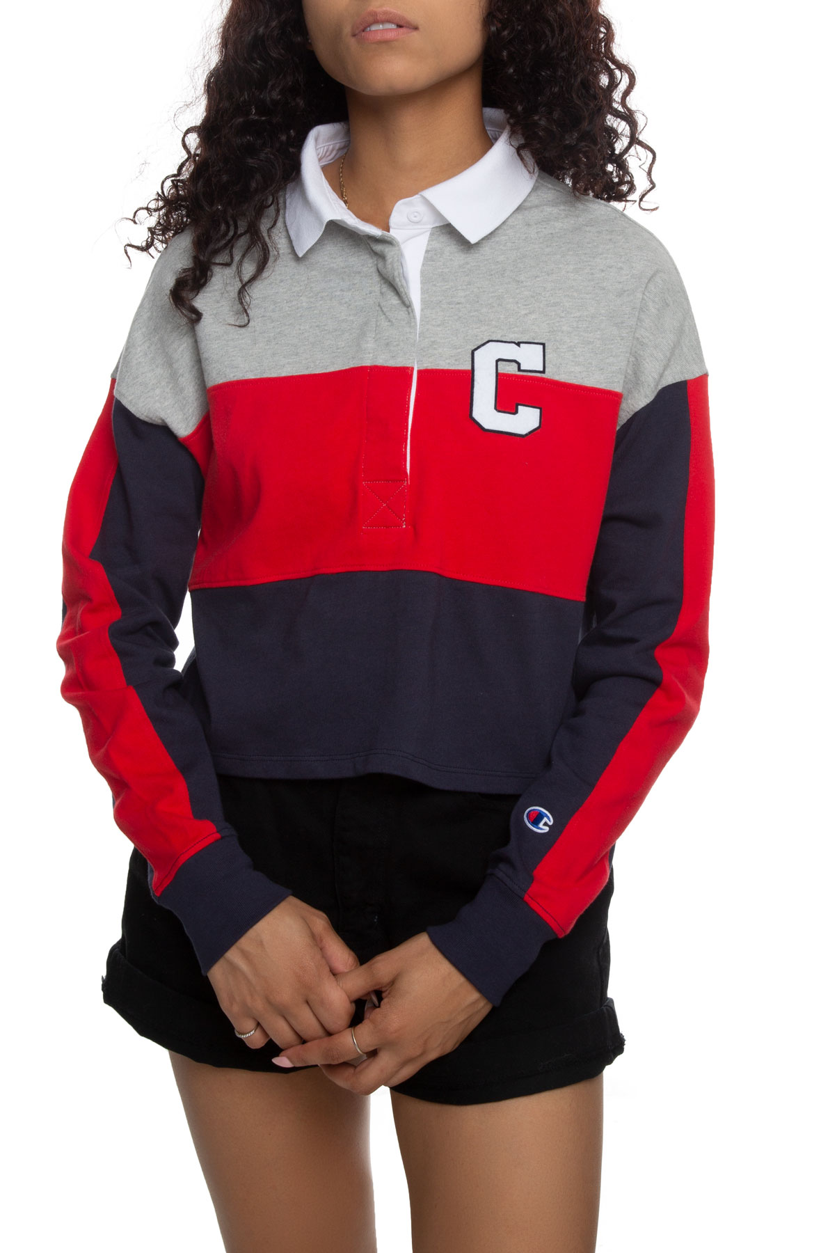 Rugby Cropped Collared Tee Gray/Scarlet/Navy