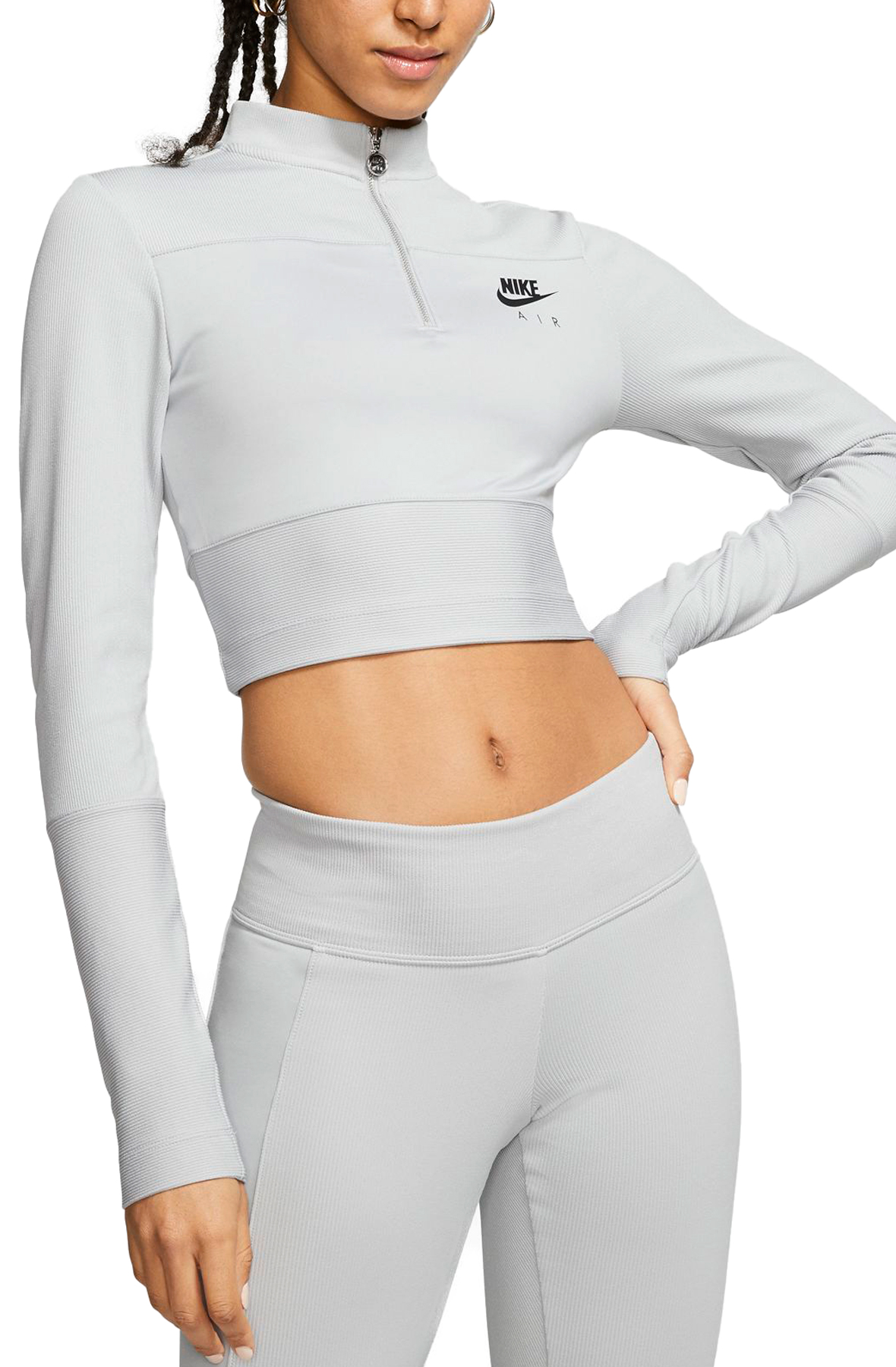 nike air ribbed high neck light beige long sleeve top