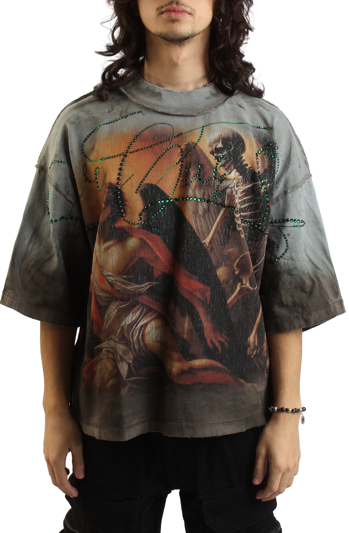 RARE PEACE Save Our Souls Oversized Rhinestone Cropped T-Shirt 