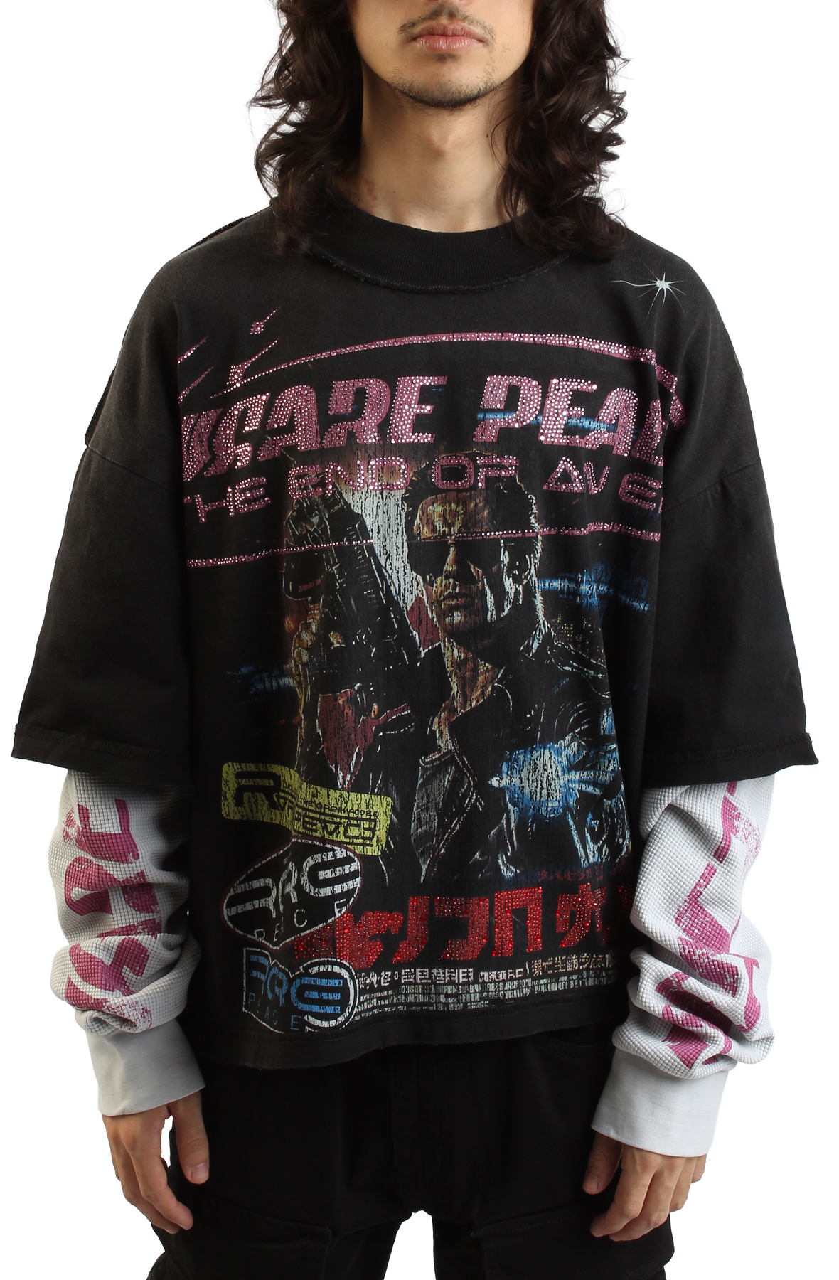 トップス peace RARE PEACE Cypher Graphic Crop Long Sleeve T-shirt RK5068-BLK - Shiekh