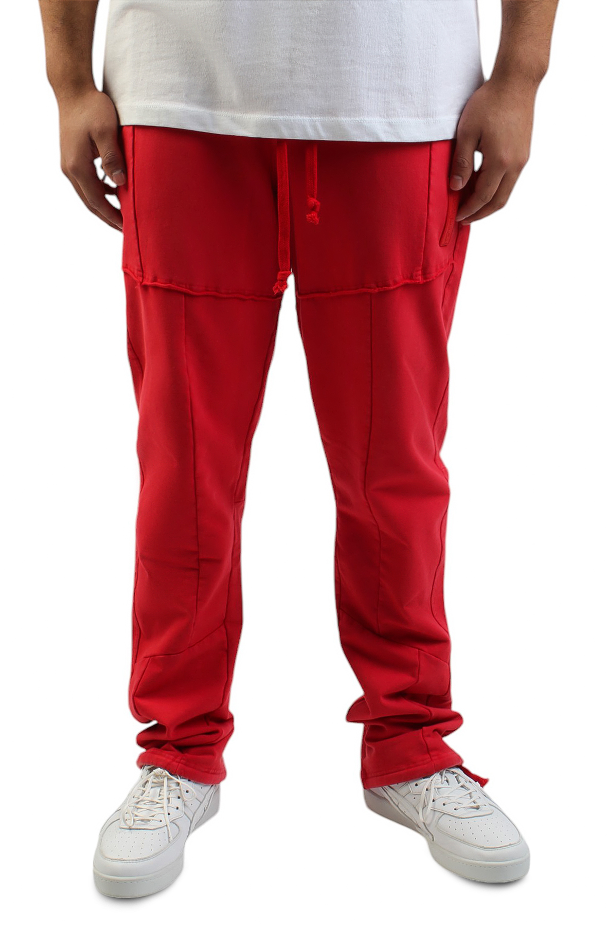 Men MULTI-CARGO Flare Jogger Red Pants L Red