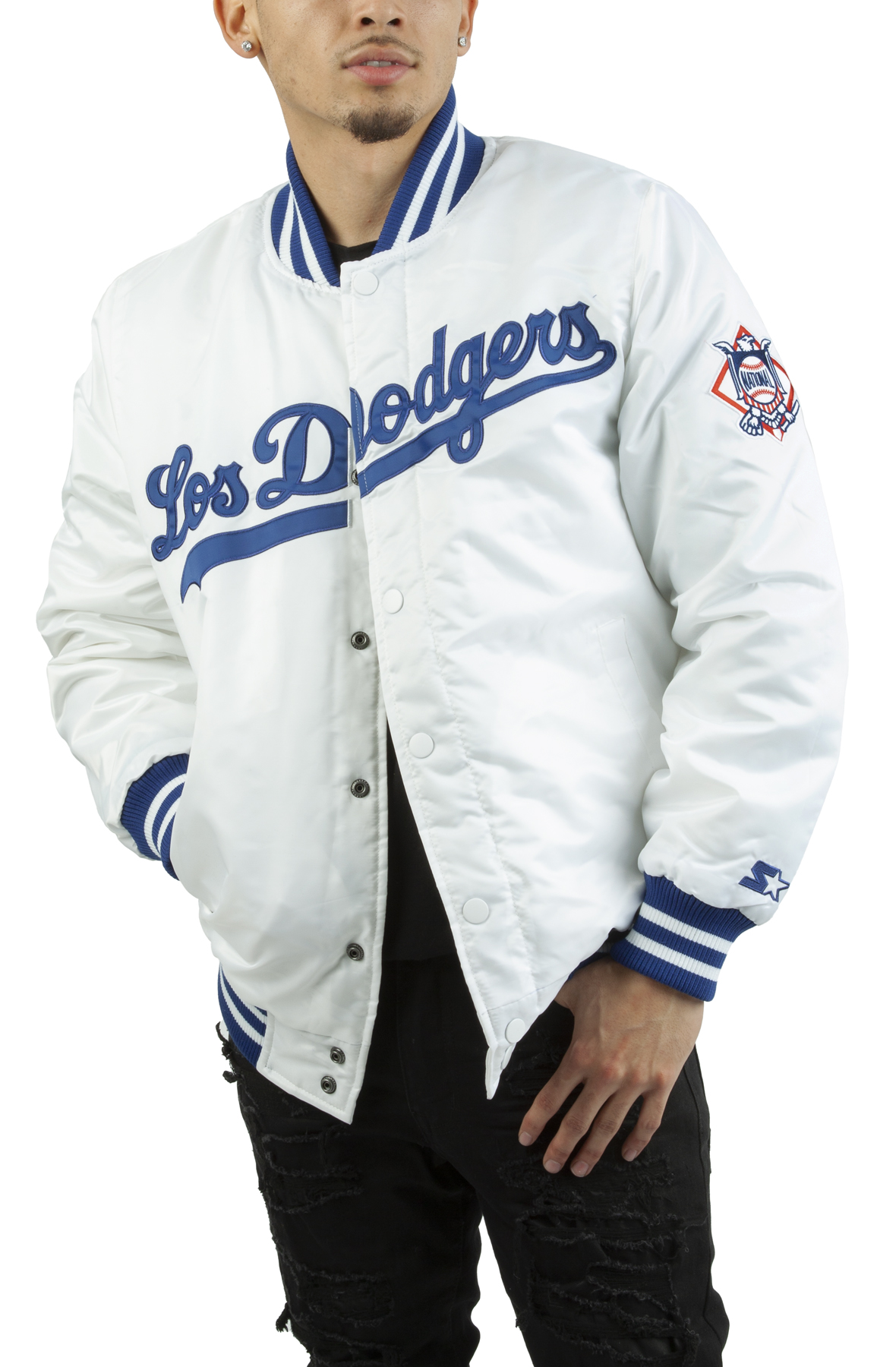 Striped Varsity Starter Los Angeles Dodgers Satin Jacket - Jackets