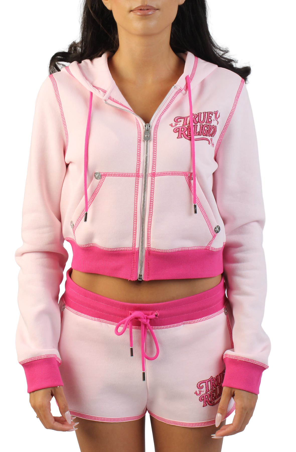 TRUE RELIGION Airbrush Crush Full-Zip Cropped Hoodie 210757C - Shiekh