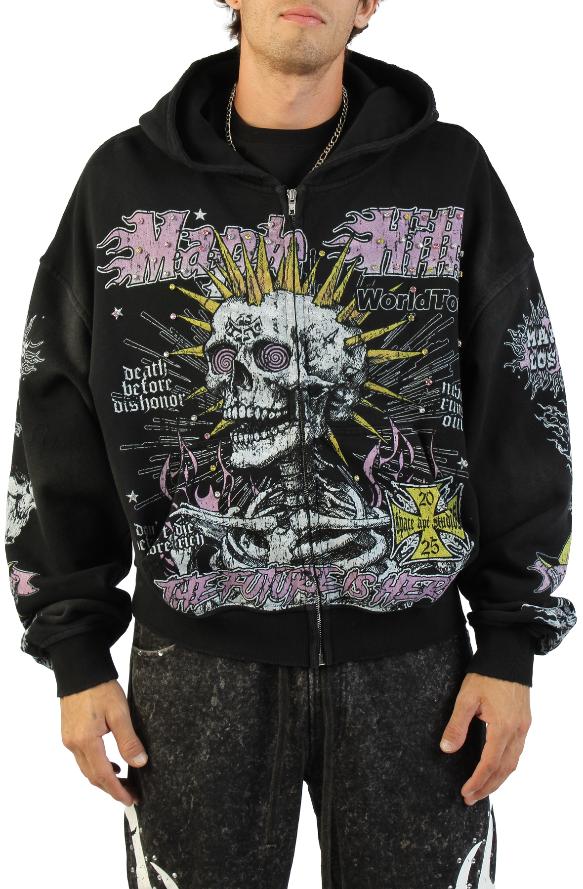 AKS Skull Spike Zip Hoodie SAJAN26JK_01BLK - Shiekh