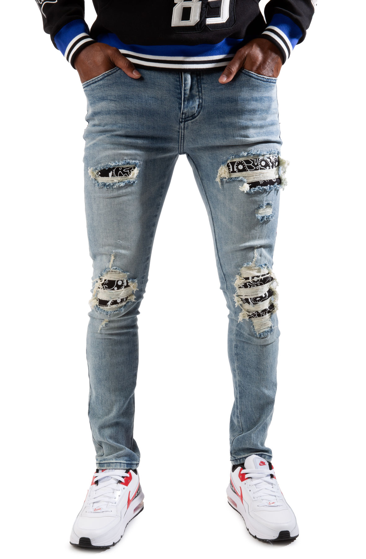 Men Paisley Ripped Jean Vintage Blue Pants 40 Vintage Blue