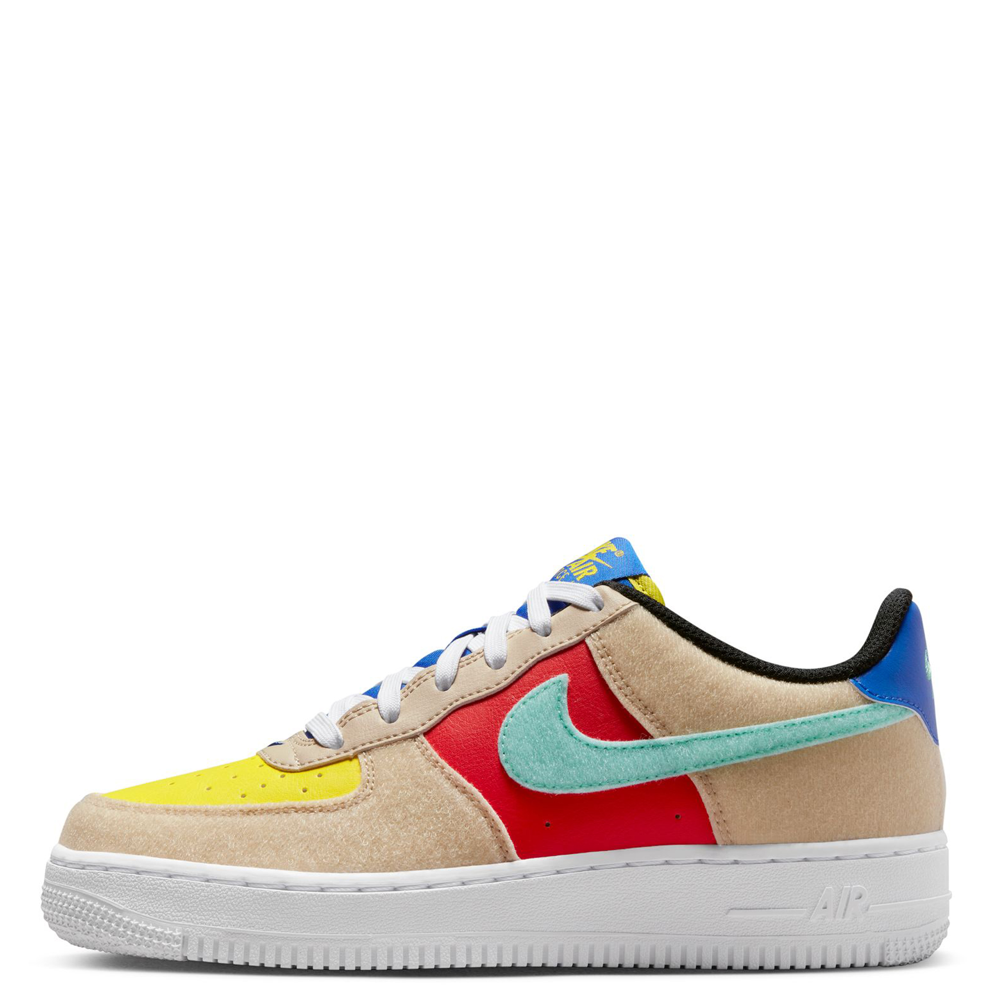 Nike Big Kids' Air Force 1 LV8 Casual Shoes Size 6.5 Leather University Red/Deep Royal Blue/Opti Yellow/White