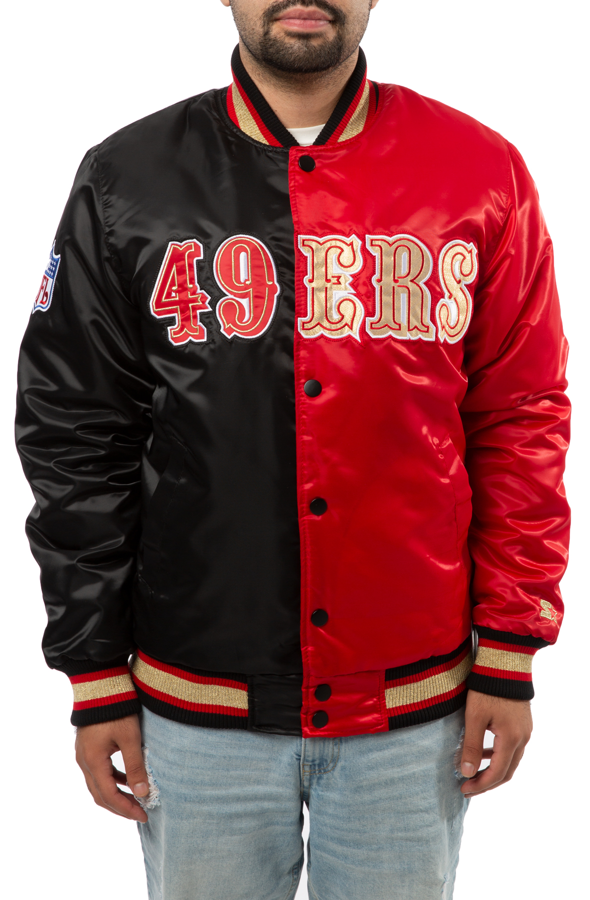 Starter San Francisco 49ers Letterman Jacket Mens Jacket Gold Red