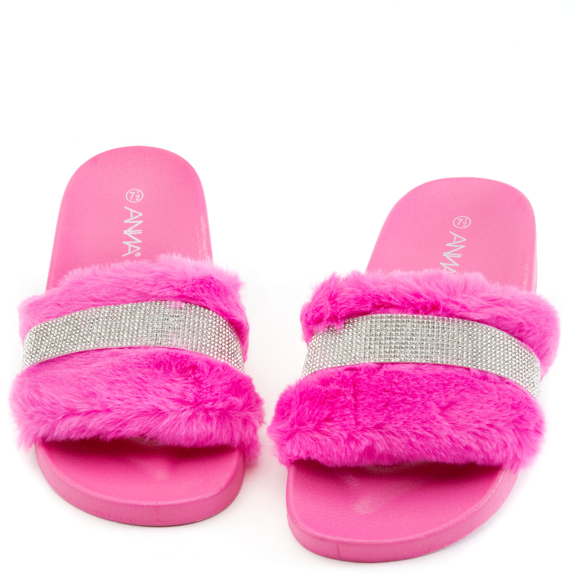 Dreamy Fur Rhinestone SlidesFur
