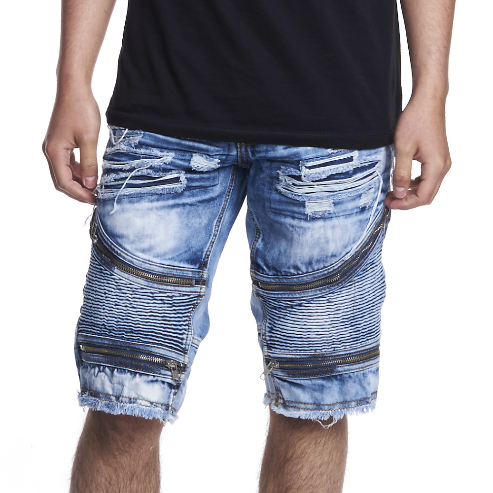 men's moto denim shorts