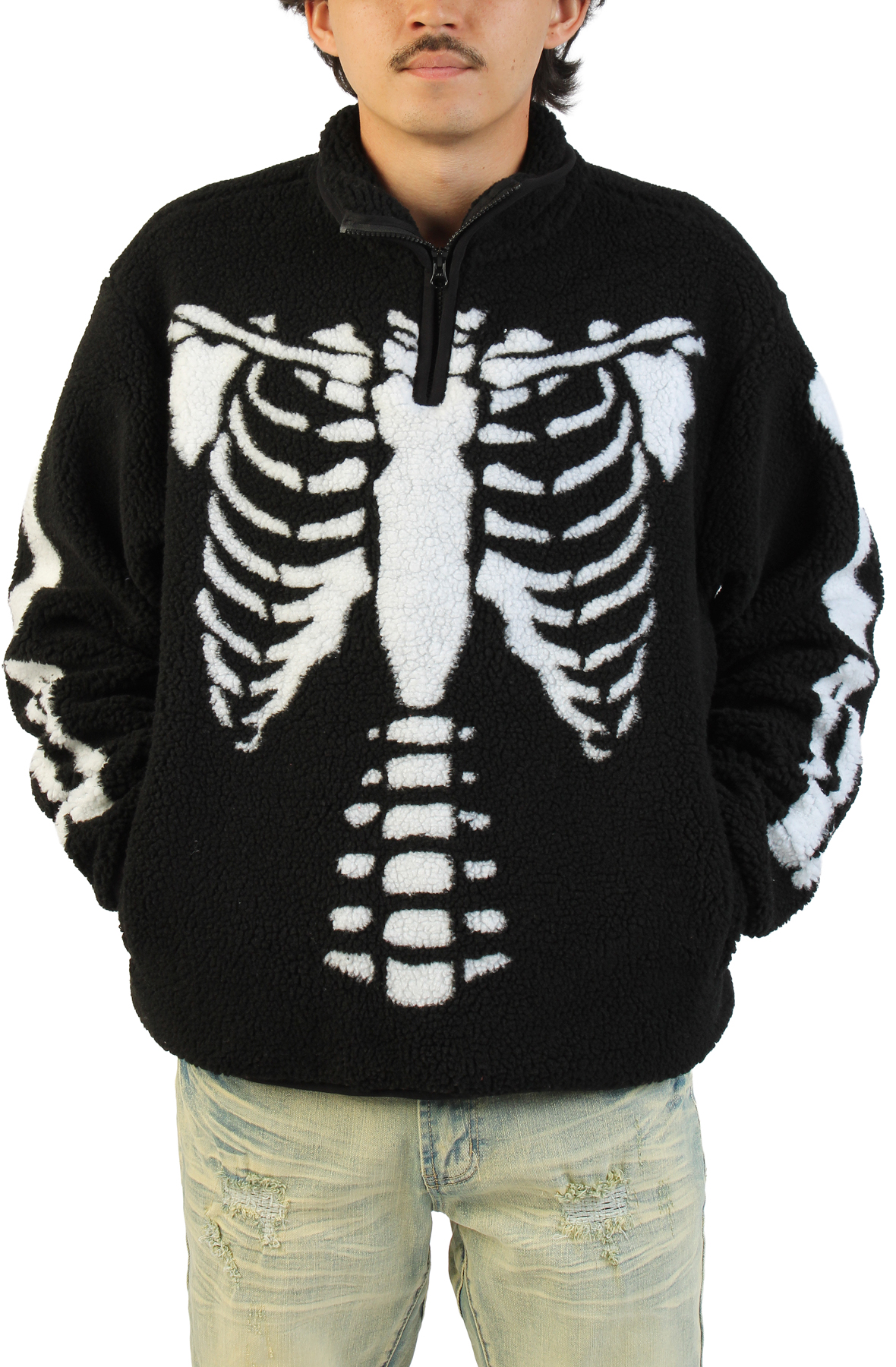 MARKET Skeletal Quarter Zip Sherpa Pullover MKT26FW-JK1003 - Shiekh