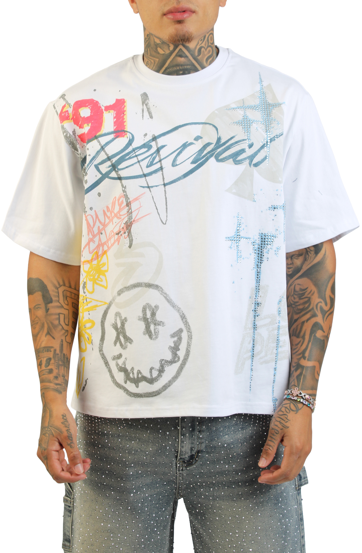 SMOKE RISE Smiley T-Shirt KT26S425SK-WHT - Shiekh