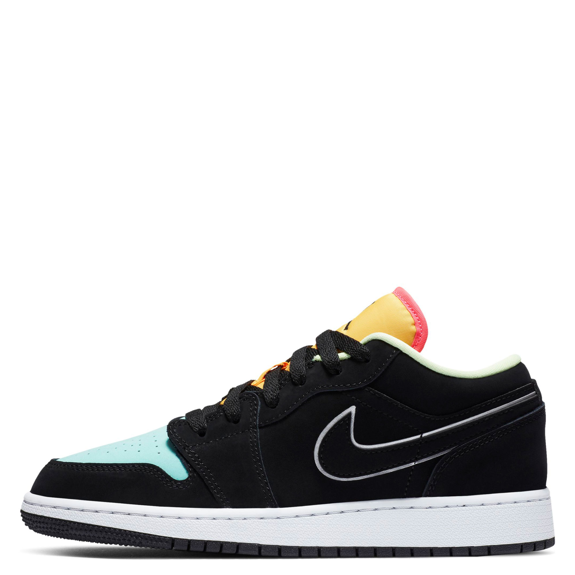 Gs Air Jordan 1 Low Se Black Black Aurora Green Laser Orange