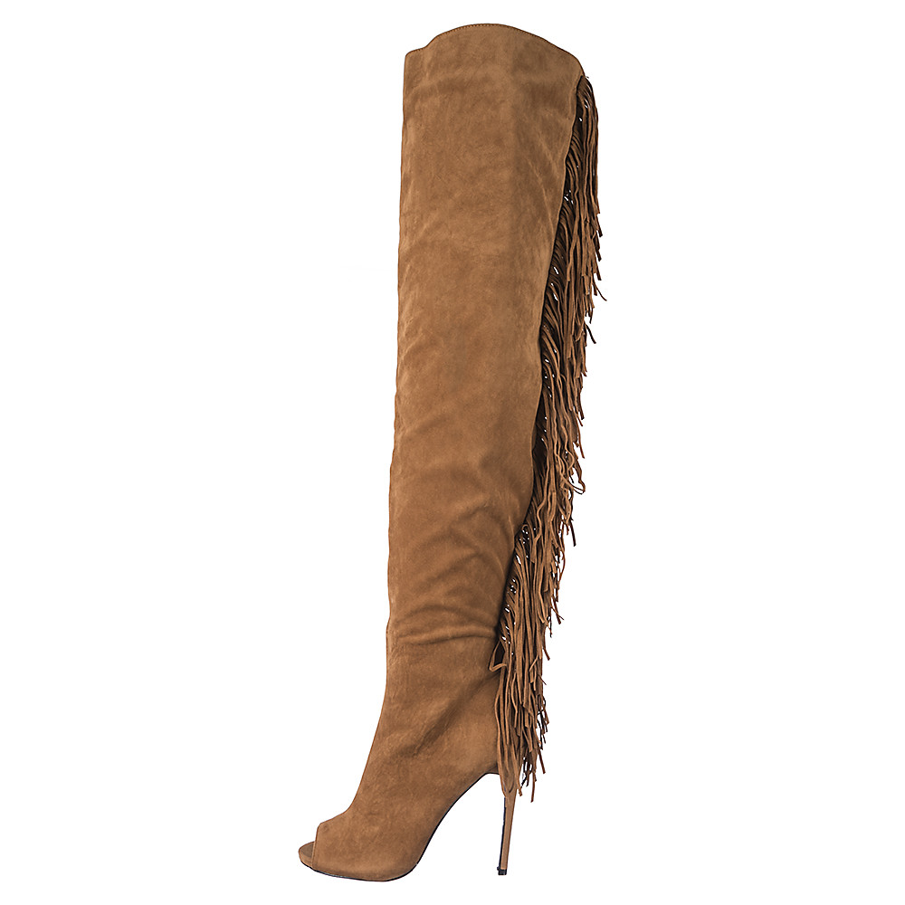 thigh high fringe boots