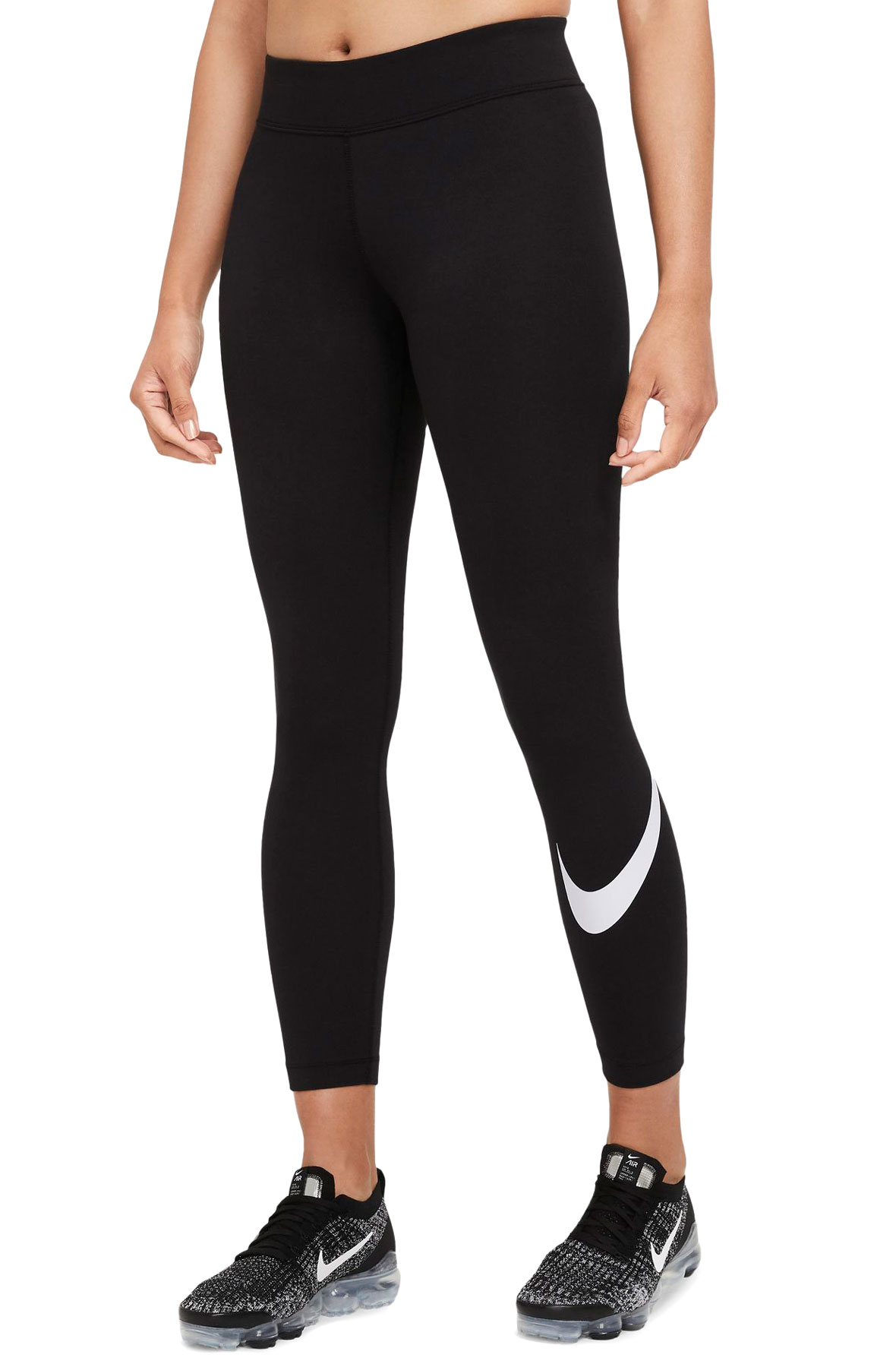 Nike Essential Women's Swoosh Mid-Rise Leggings - Heather Grey/White
