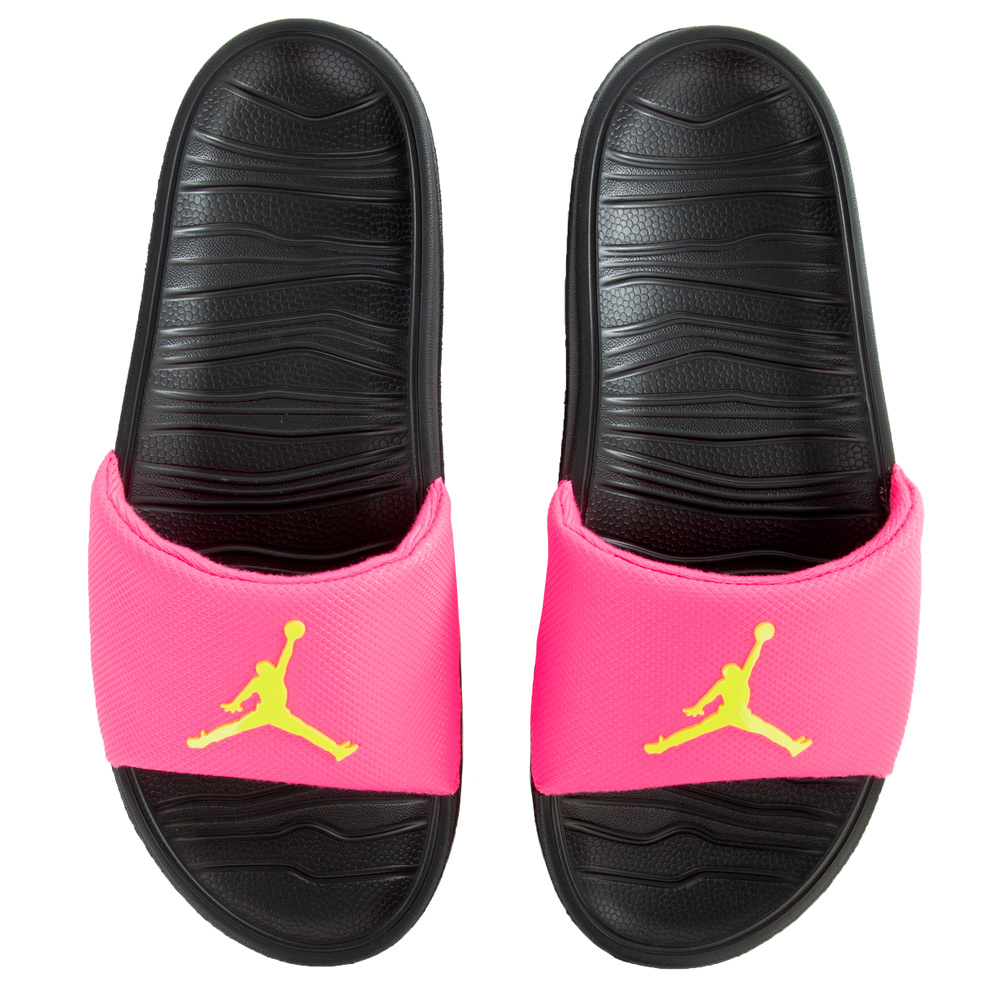 pink and black jordan slides