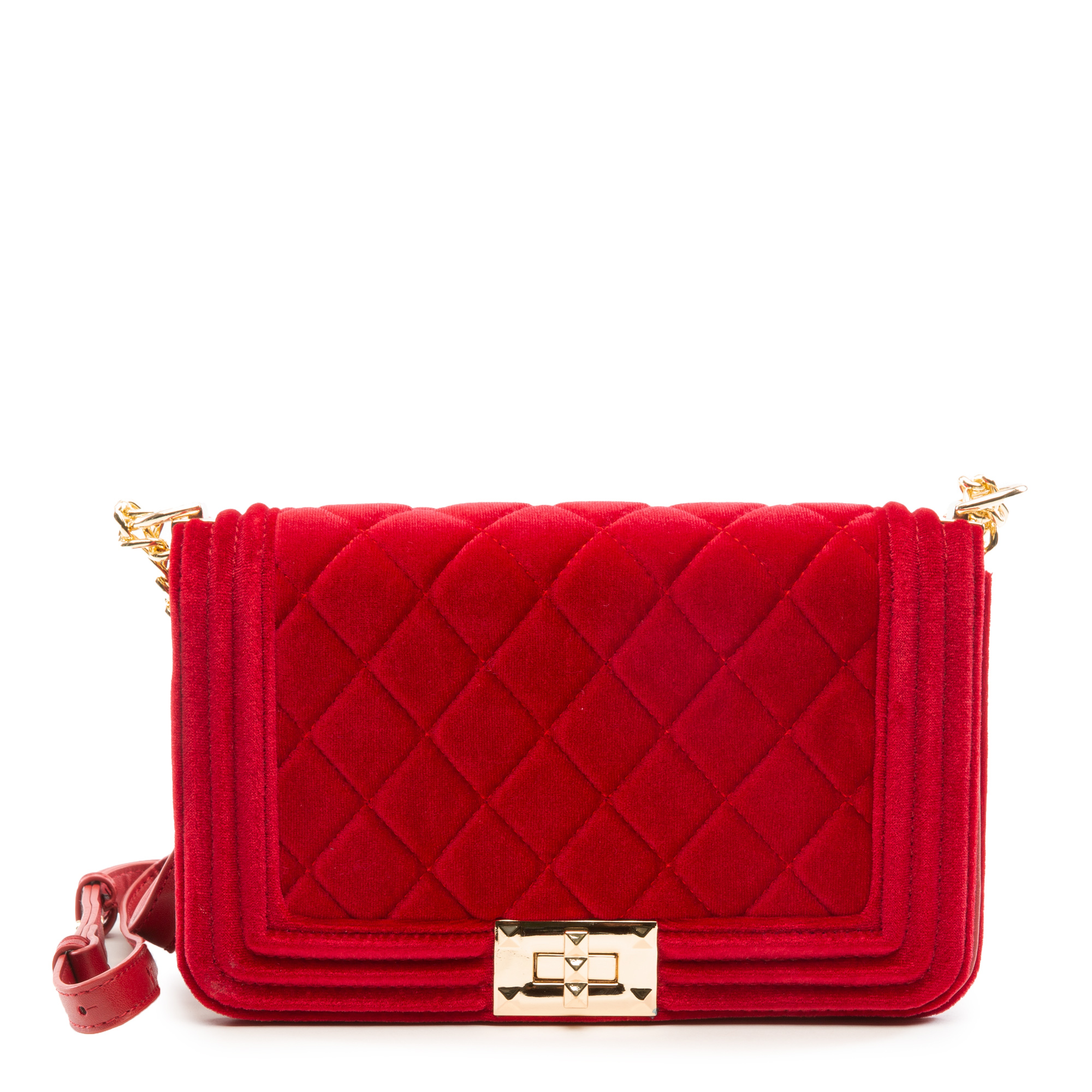 Women Quilted Velvet Crossbody Bag Red Bags OS Red