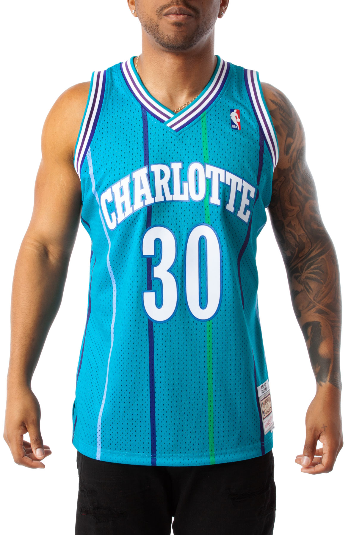 MITCHELL AND NESS Dell Curry Charlotte Hornets Road 1992-93 Swingman Jersey  SMJYGS18146-CHOTEAL92DCU - Shiekh