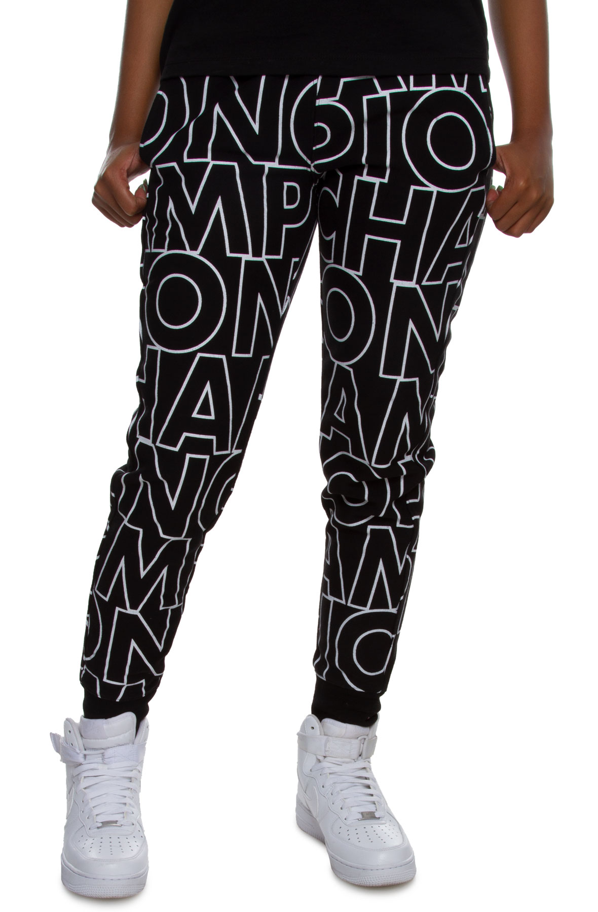 champion all over print joggers black