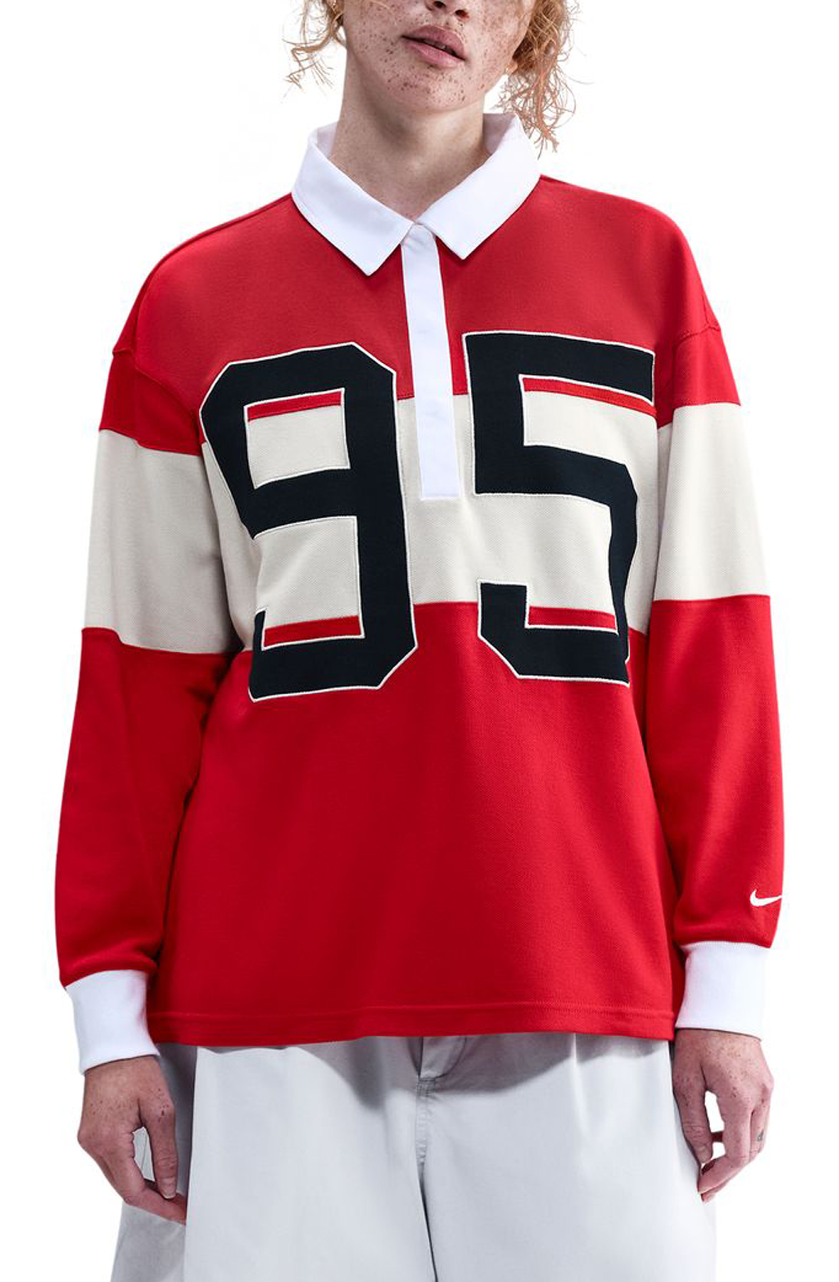 Women Sportswear Long-Sleeve Graphic Polo Top University Red/Lt Orewood Brn/White/Sail Polo S University Red/Lt Orewood Brn/Whit
