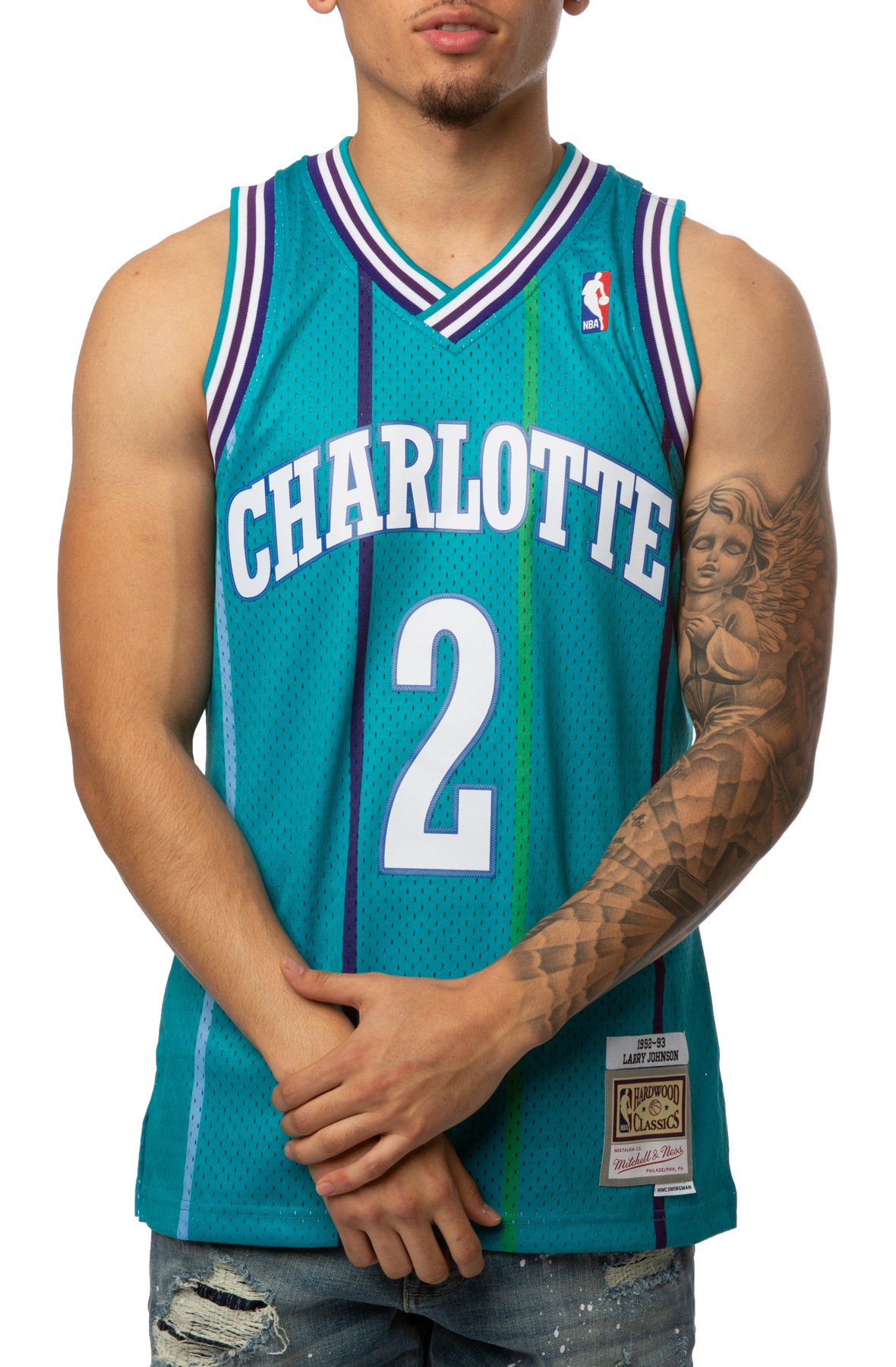 Mitchell & Ness Men NBA Charlotte Hornets Reversible Mesh Tank Larry  Johnson Blue TMTK3208CHOLJOB – HotelomegaShops