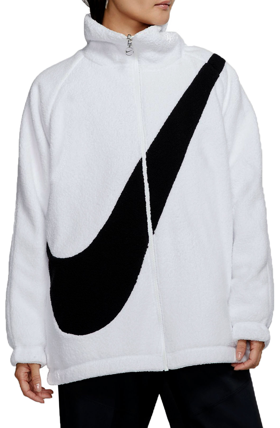 NWT Women's Nike Swoosh Logo Reversible Sherpa Jacket CI8937-100 Black  White