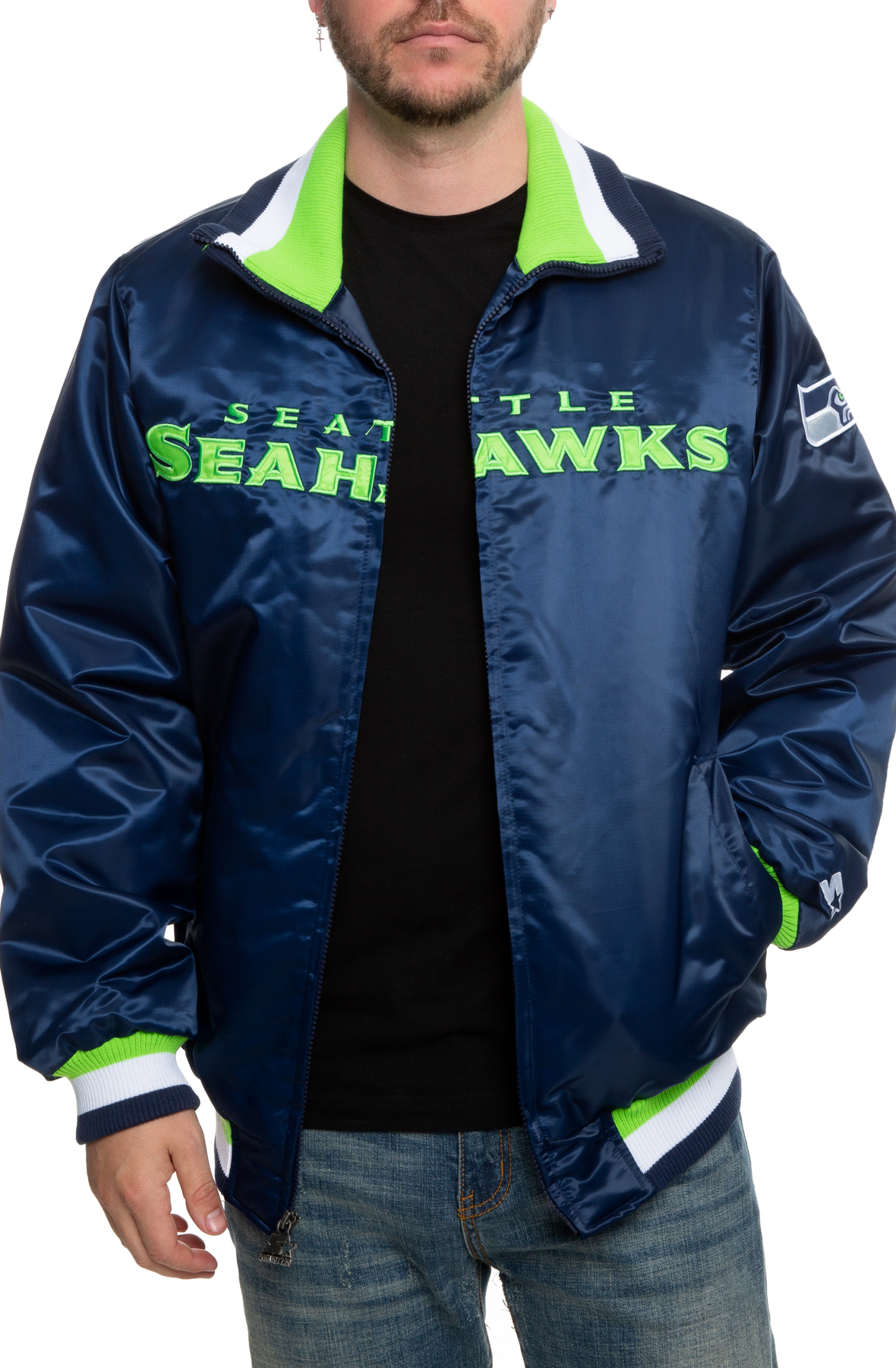 Varsity Seattle Seahawks Navy Blue Leather Jacket