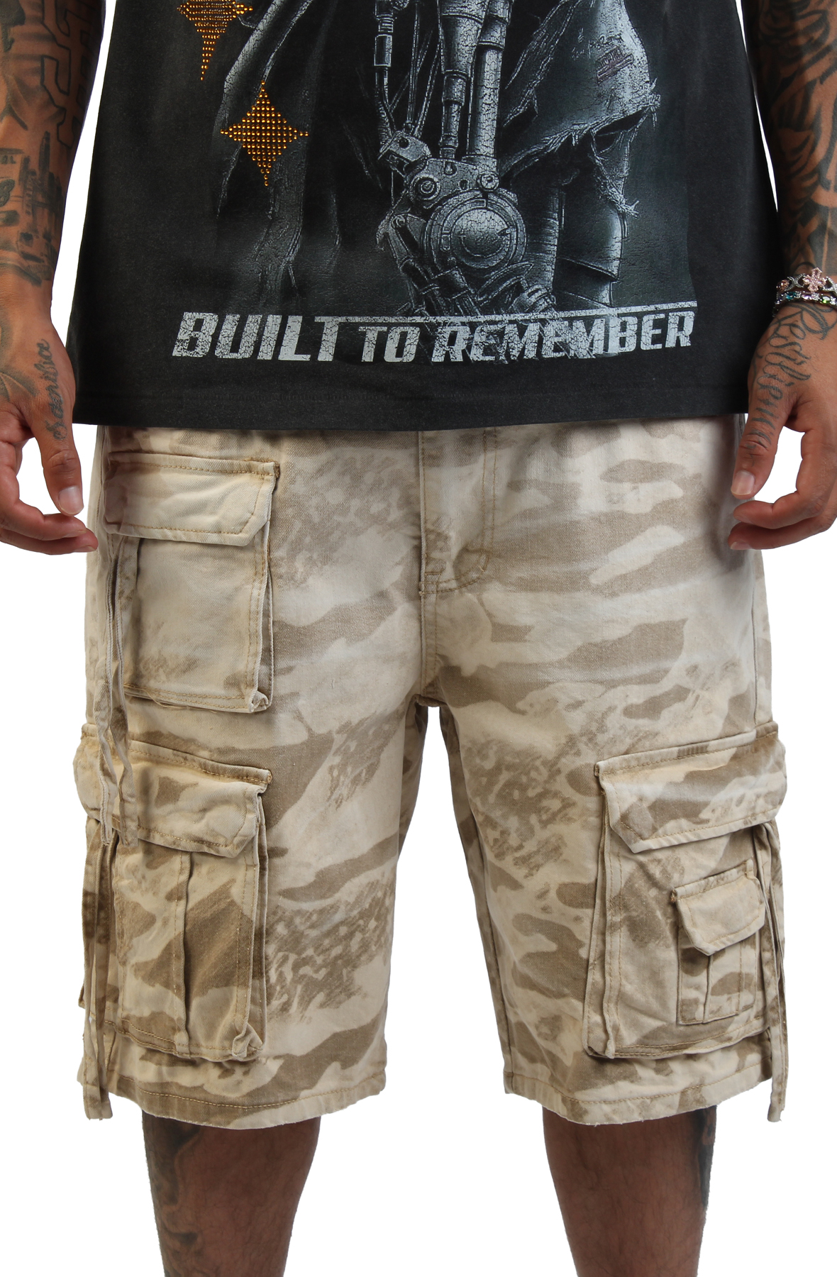 SMOKE RISE Carbon Camo Cargo Shorts TS26S421SK-SAND - Shiekh