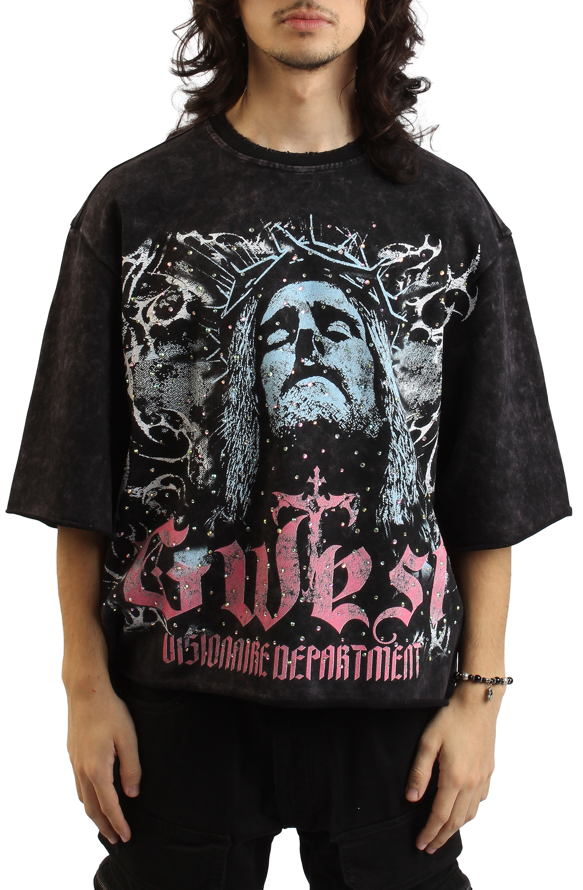 G WEST Visionaire Rhinestone T-Shirt GWRHJMCT9414-WBLK - Shiekh