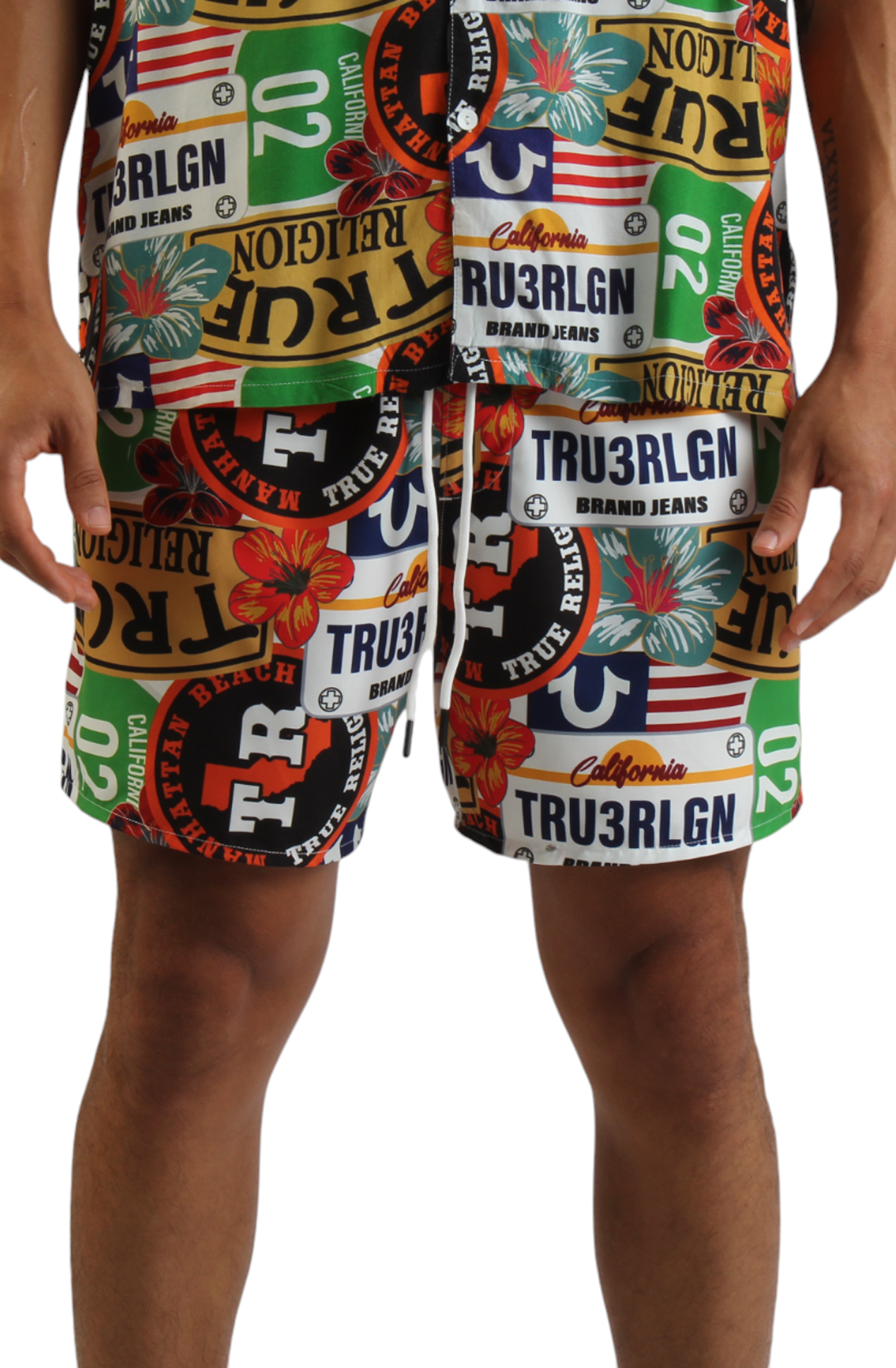 TRUE RELIGION Allover Tropical Logo Board Short 109318-1787 - Shiekh
