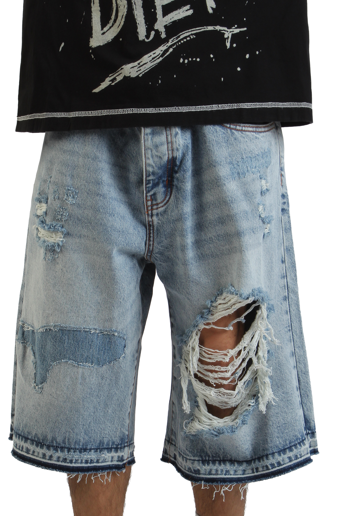 Men Repair Denim Short Indigo Shorts 36 Indigo