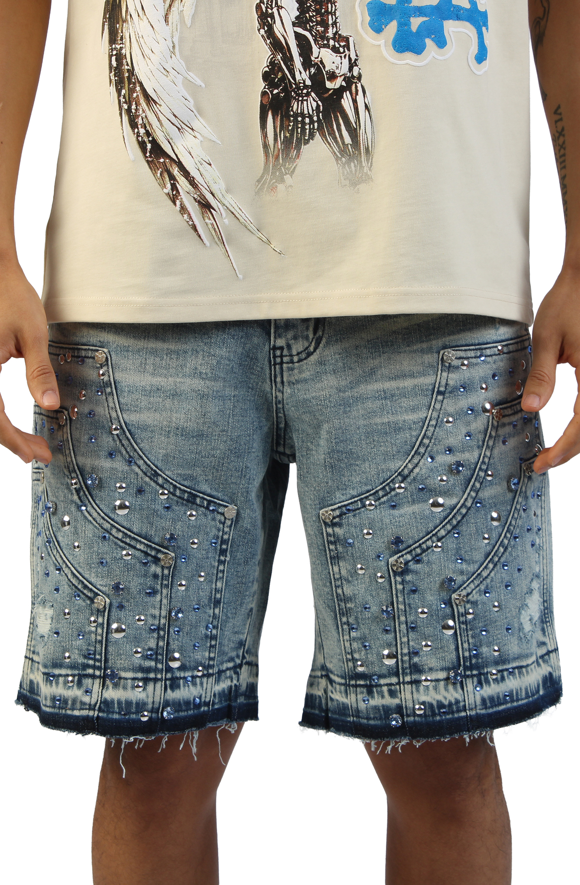 HUDSON Studded Side Panel Shorts 644-MED - Shiekh