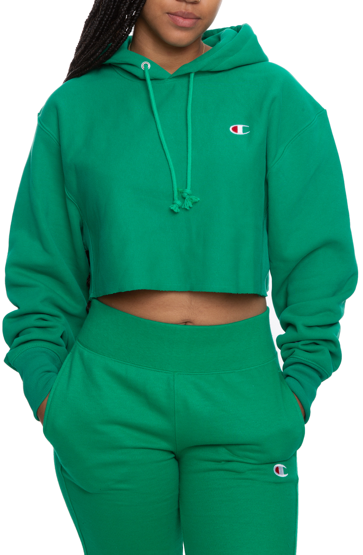 Green cropped champion hoodie best sale