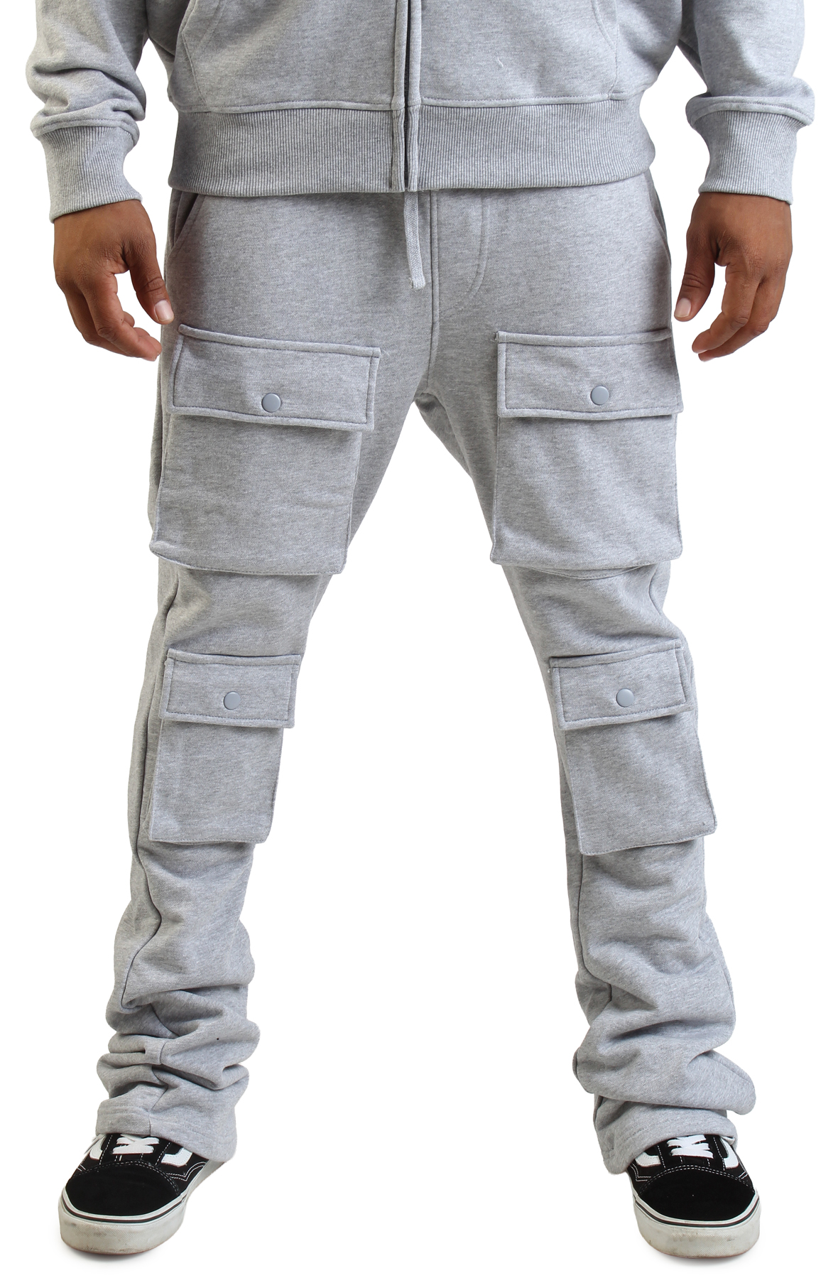REBEL MINDS Stacked Cargo Fleece Flared Sweatpants 952-476HGREY