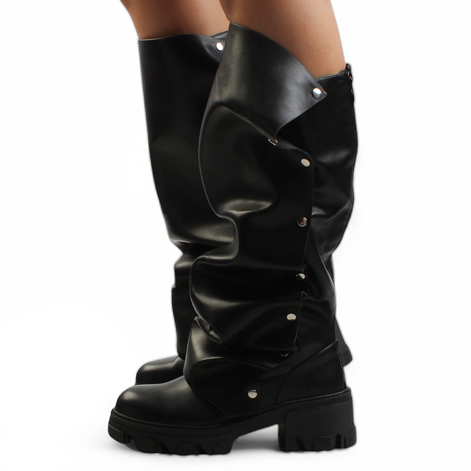 Women Mageo-1 Knee High Combat Boot Black Boots 7 Black