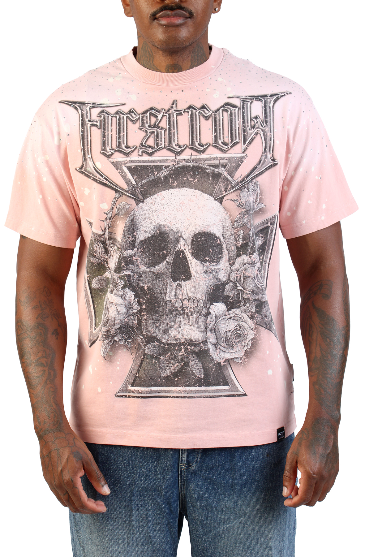 ROAD✖️CANVAS WNAME IRONCROSS TOP(SILVER) FIRST ROW Iron Cross Skull T-Shirt FRT2277-PNK - Shiekh