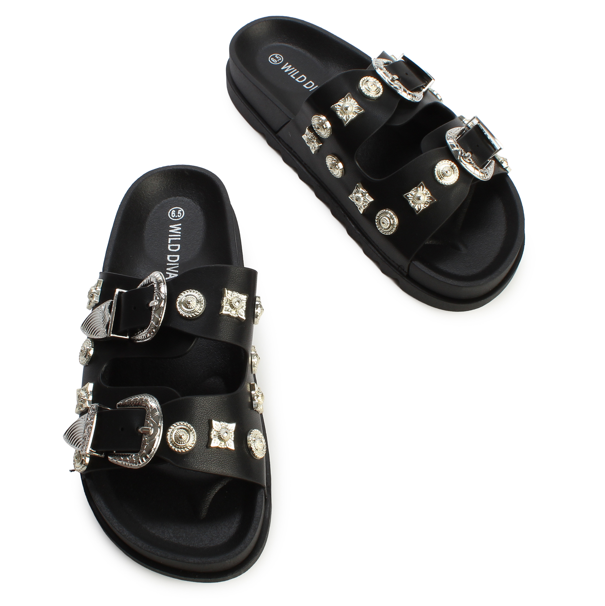 LEGEND FOOTWEAR INC Aileen-20 Studded Buckle Slide AILEEN-20-BKPU