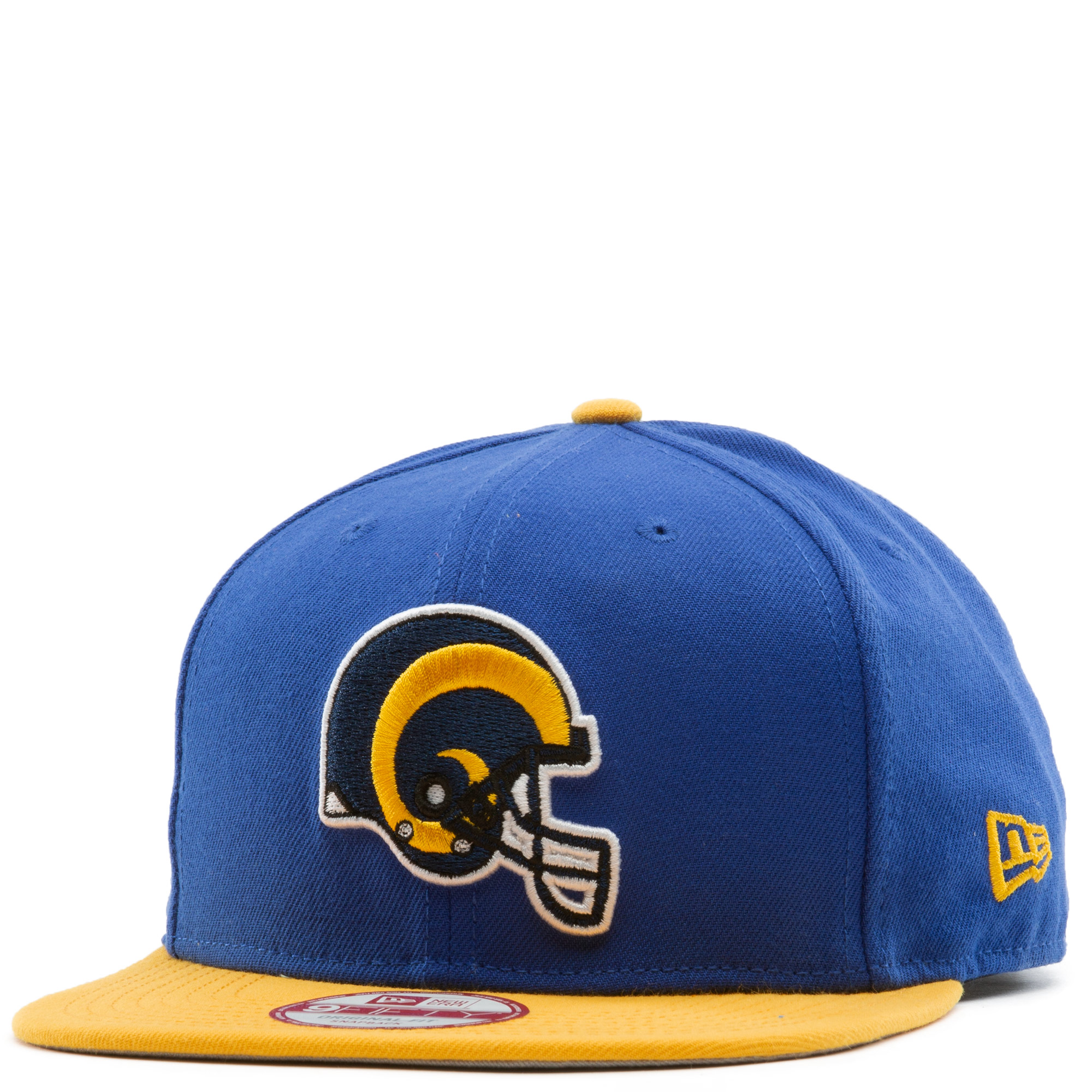 VTG Los Angeles Rams Hat Cap Snap Back Blue Yellow Helmet Logo NFL New Era  Mens