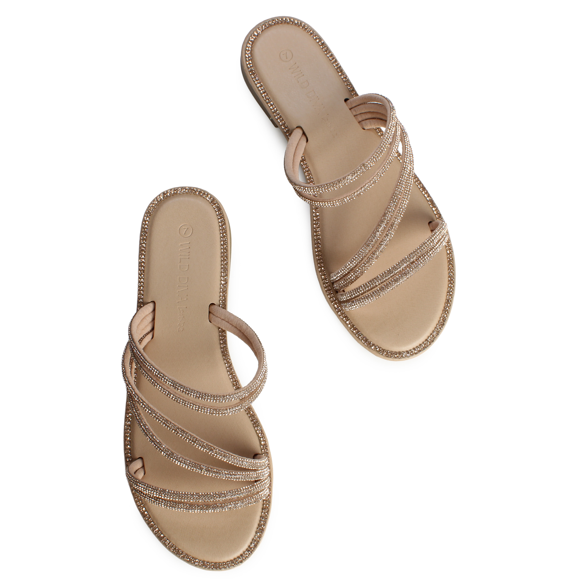 Women Jaydra-01 Flat Rhinestone Sandal Rose Gold Sandal 10 Rose Gold