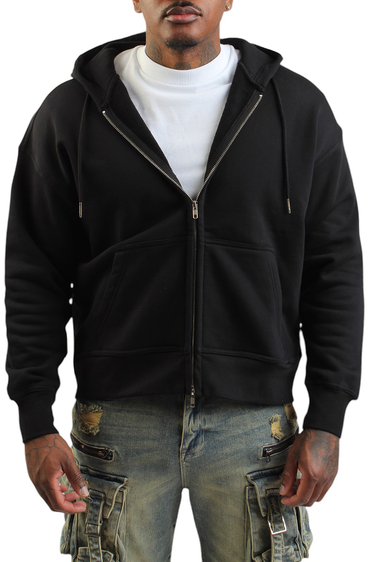 SHIEKH Coupe Distressed Zip Hoodie COUPEHOOD001-BLK - Shiekh
