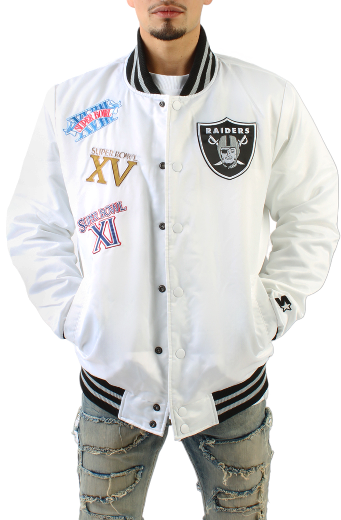 Satin Full-Snap A Stars Las Vegas Raiders White Jacket - Jackets Expert