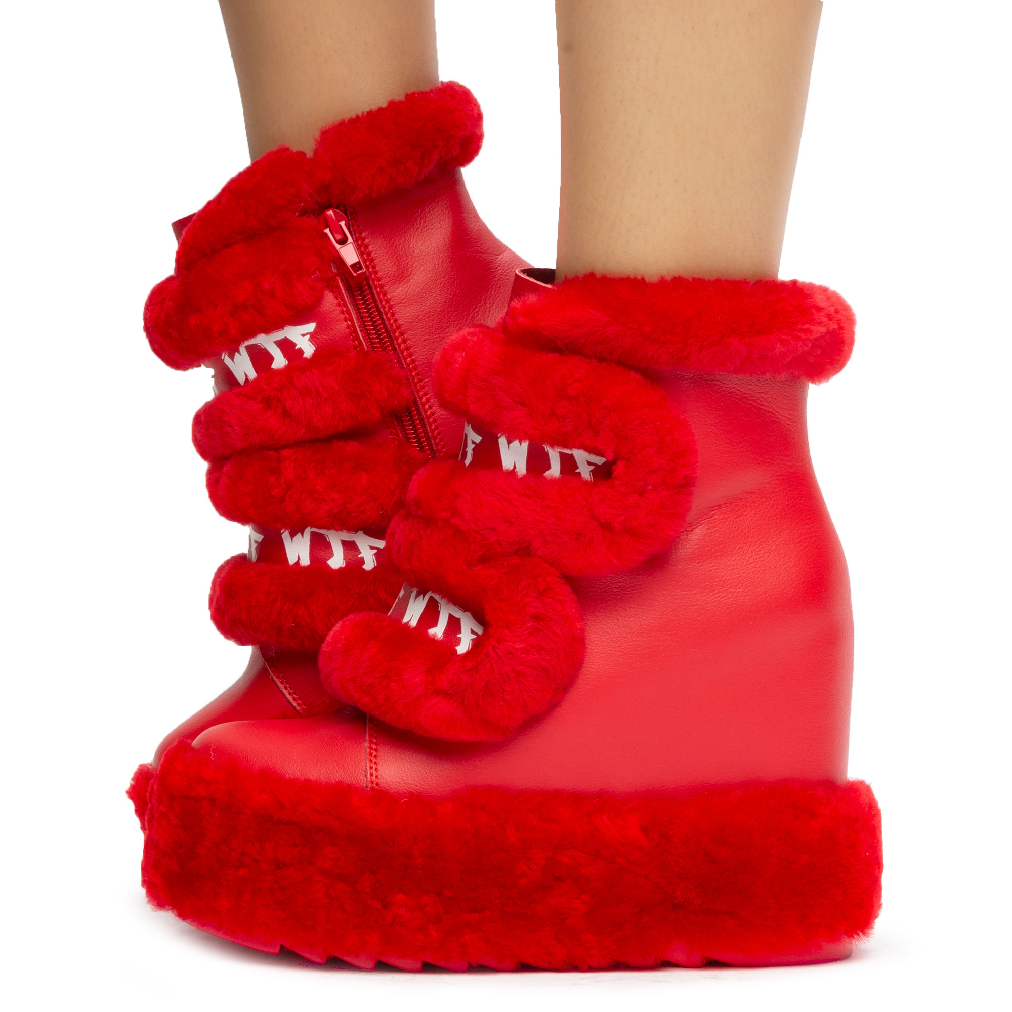 wedge booties with fur