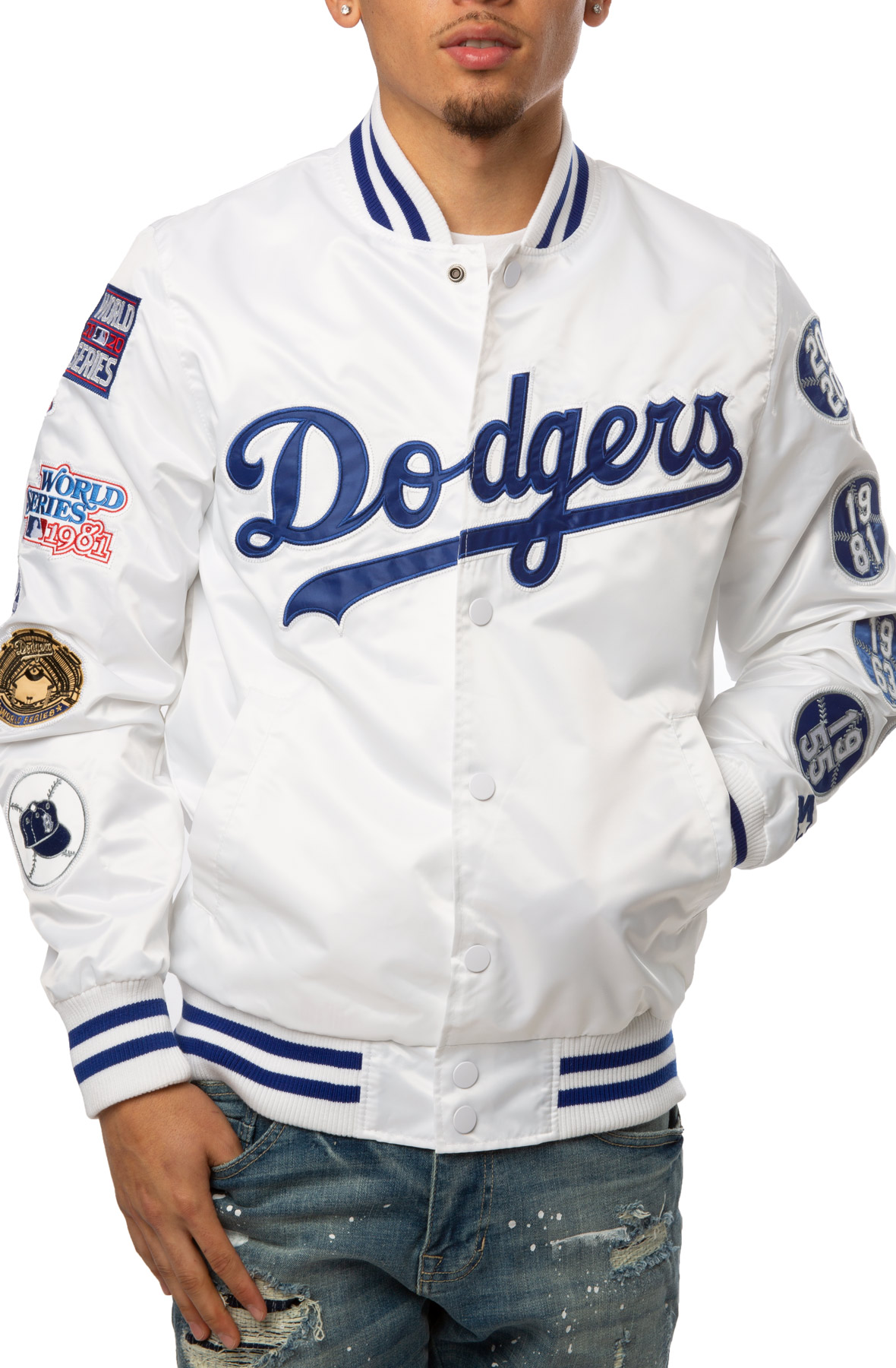 Blue and White Mash Up Los Angeles Dodgers Varsity Jacket - Jackets Expert