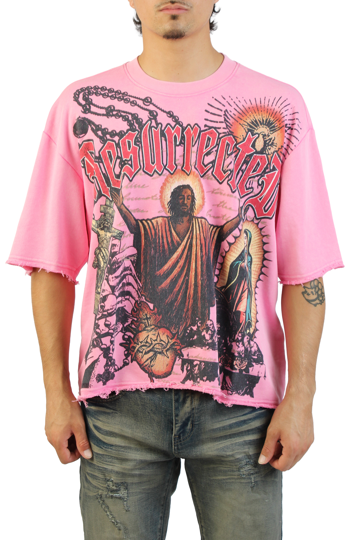 REBEL MINDS Resurrected Heavy Cropped T-Shirt 610-11193PINK - Shiekh