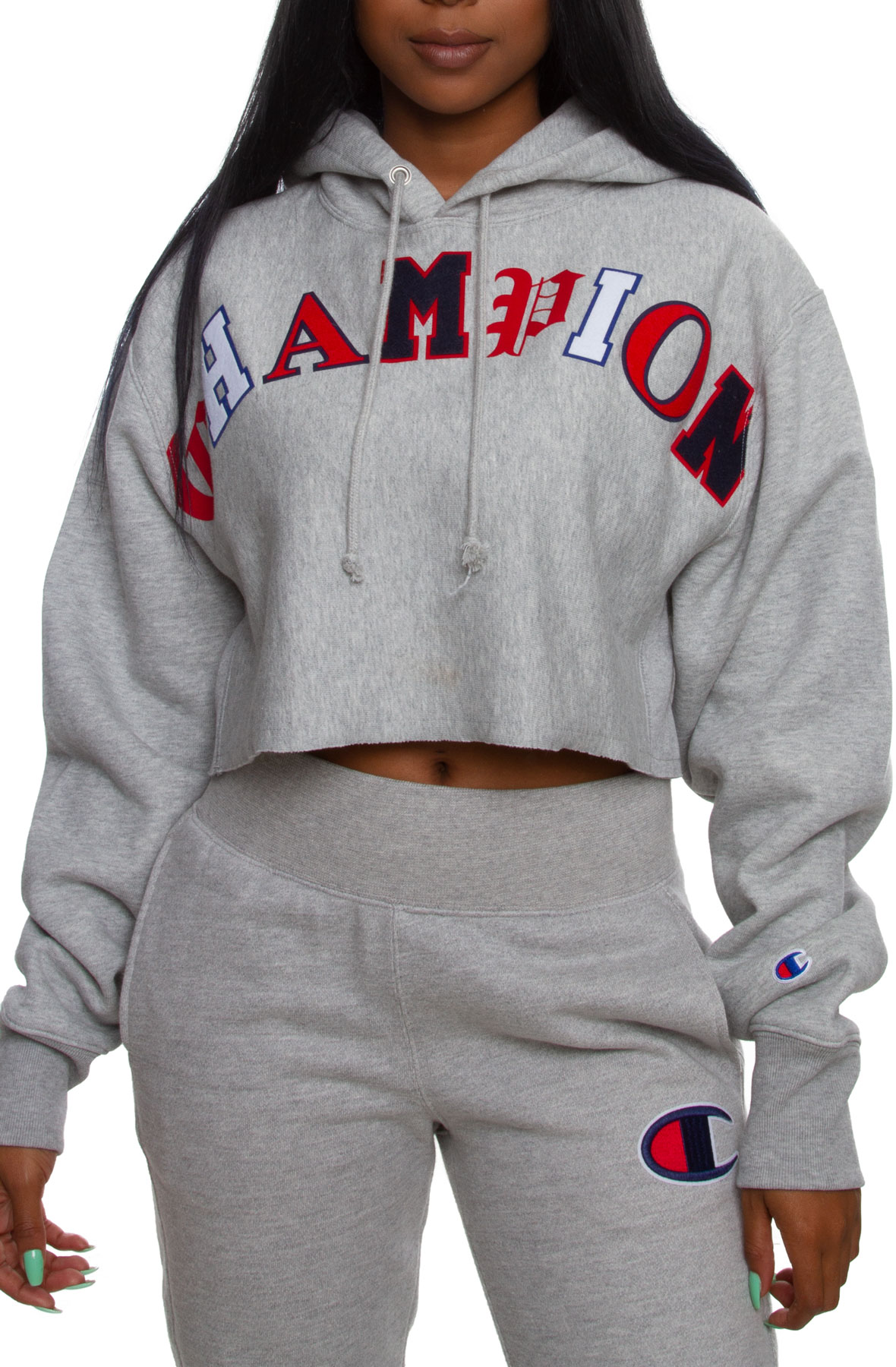 champion gray cropped hoodie