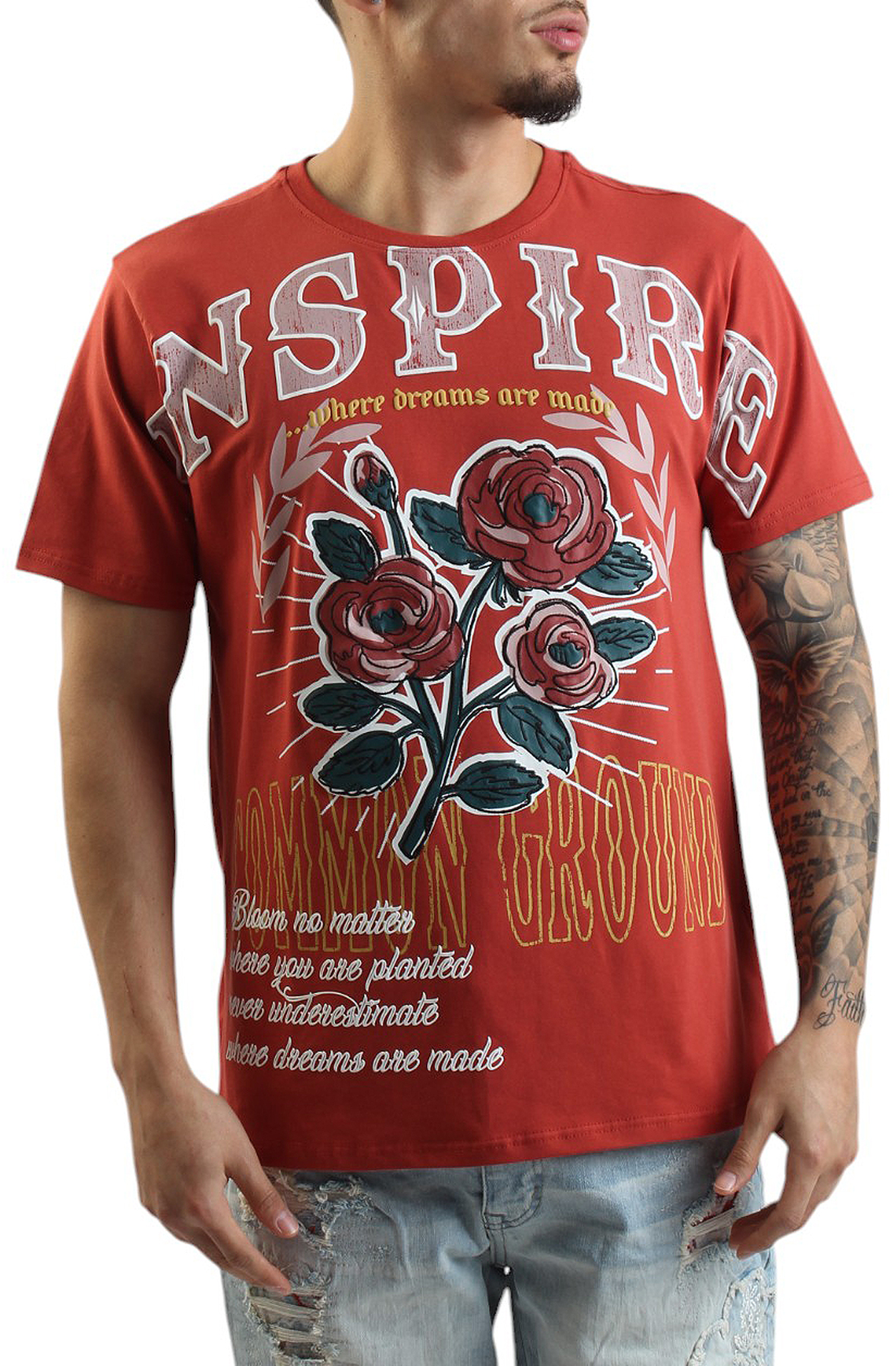Fjura   ROSES T-SHIRT size　S Black and Red Roses x Thorns Oversized Drop-Shoulder Crewneck T-Shirt
