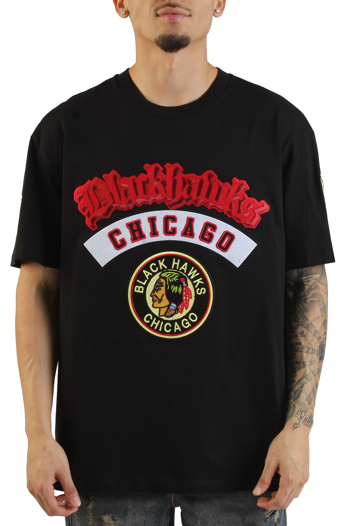 PRO STANDARD NHL Chicago hawks Double Logo T-Shirt HCB168096-BLK