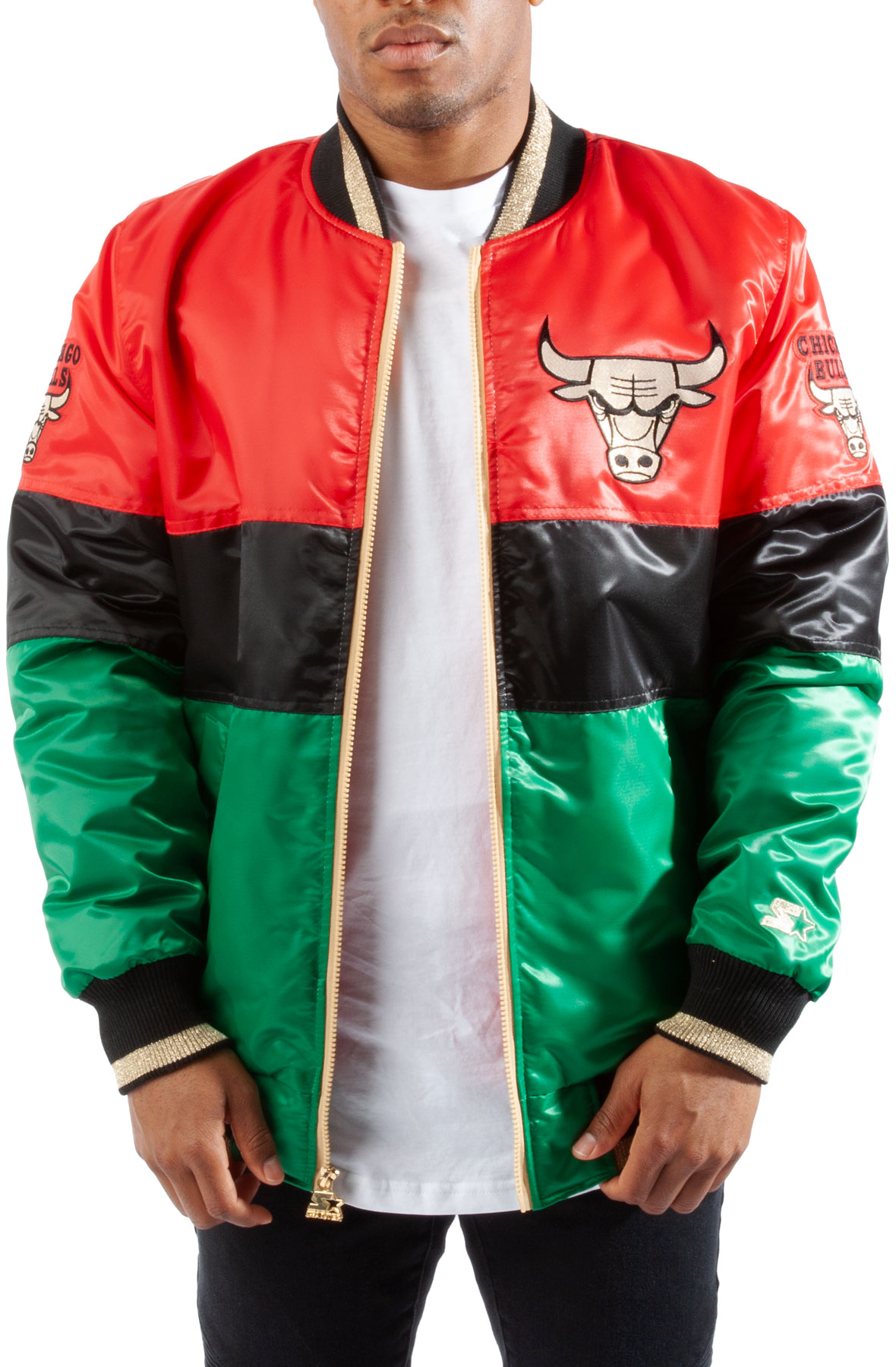 Bomber Satin NBA Chicago Bulls Starter Jacket Black - Jackets Expert