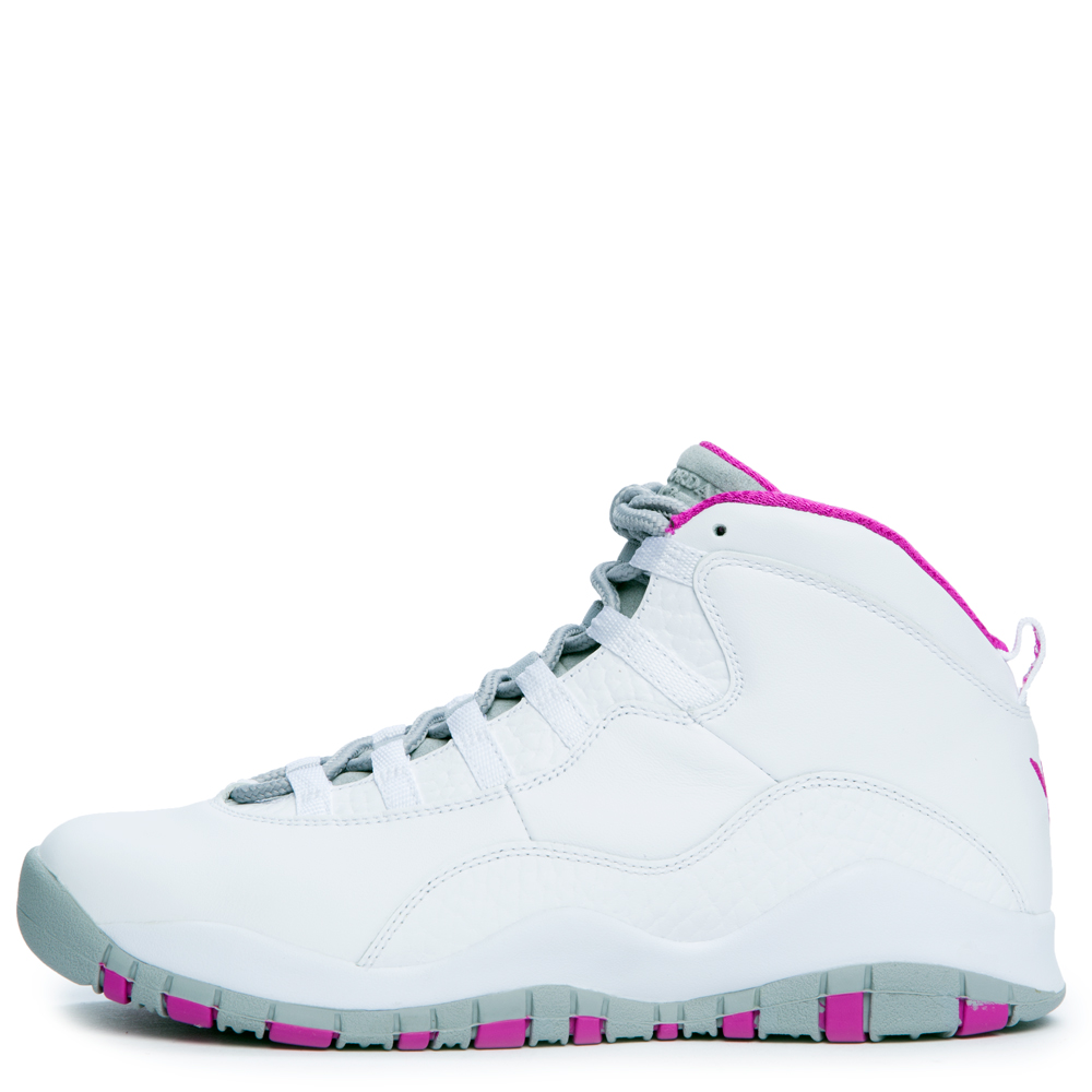 pink and white jordans 10