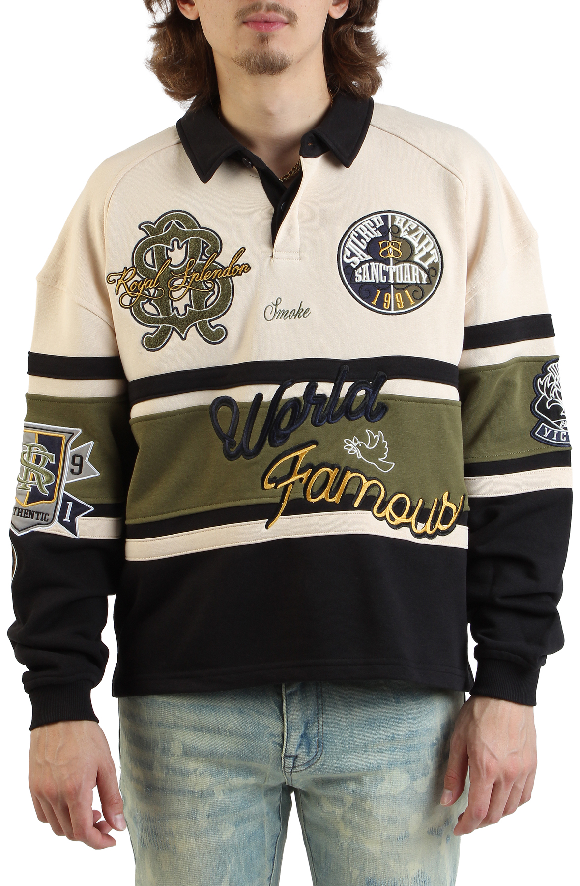 SMOKE RISE Ivy Rugby Long Sleeve T-Shirt FO25571SK-BLK - Shiekh